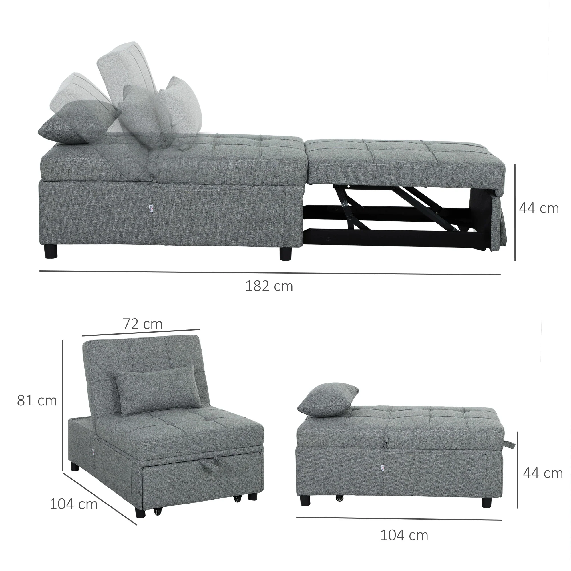 HOMCOM 4-in-1 Pull Out Sleeper Chair Bed with Pockets - Image 14