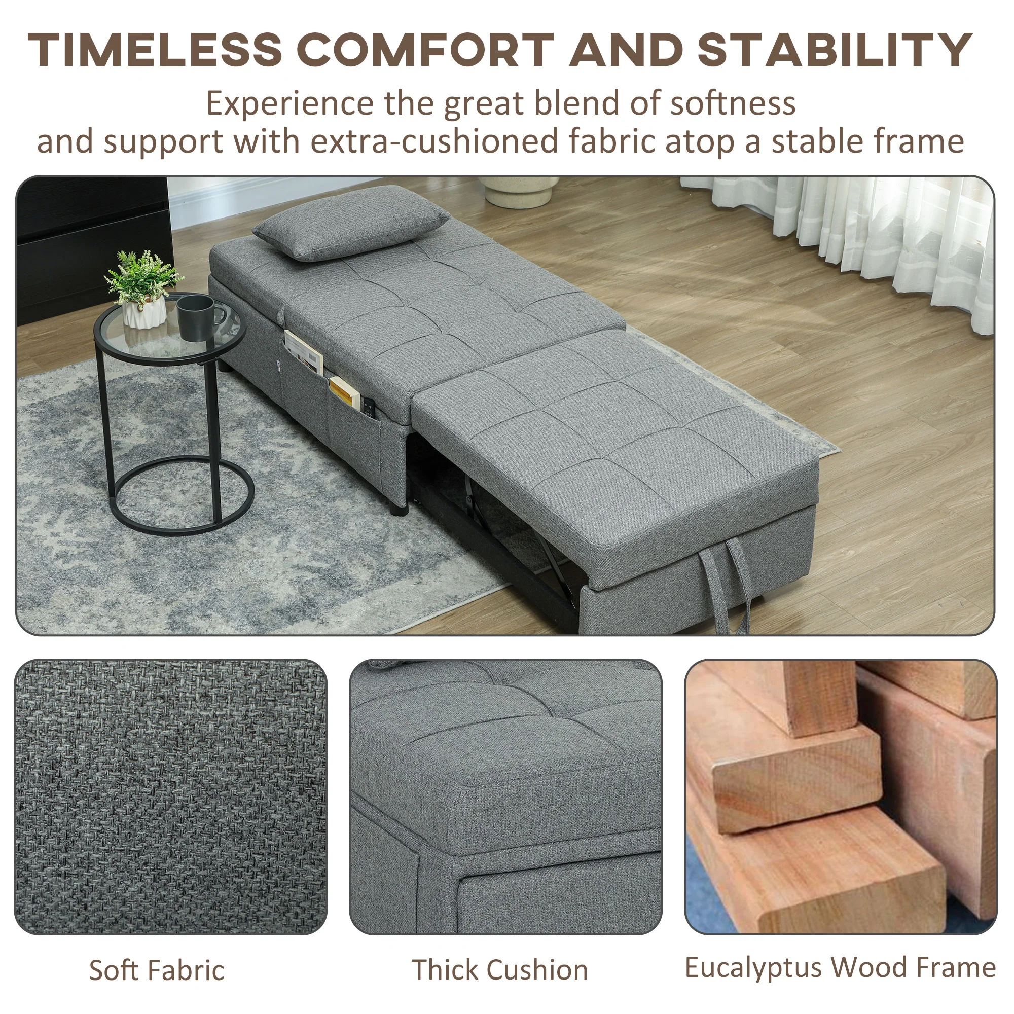 HOMCOM 4-in-1 Pull Out Sleeper Chair Bed with Pockets - Image 16