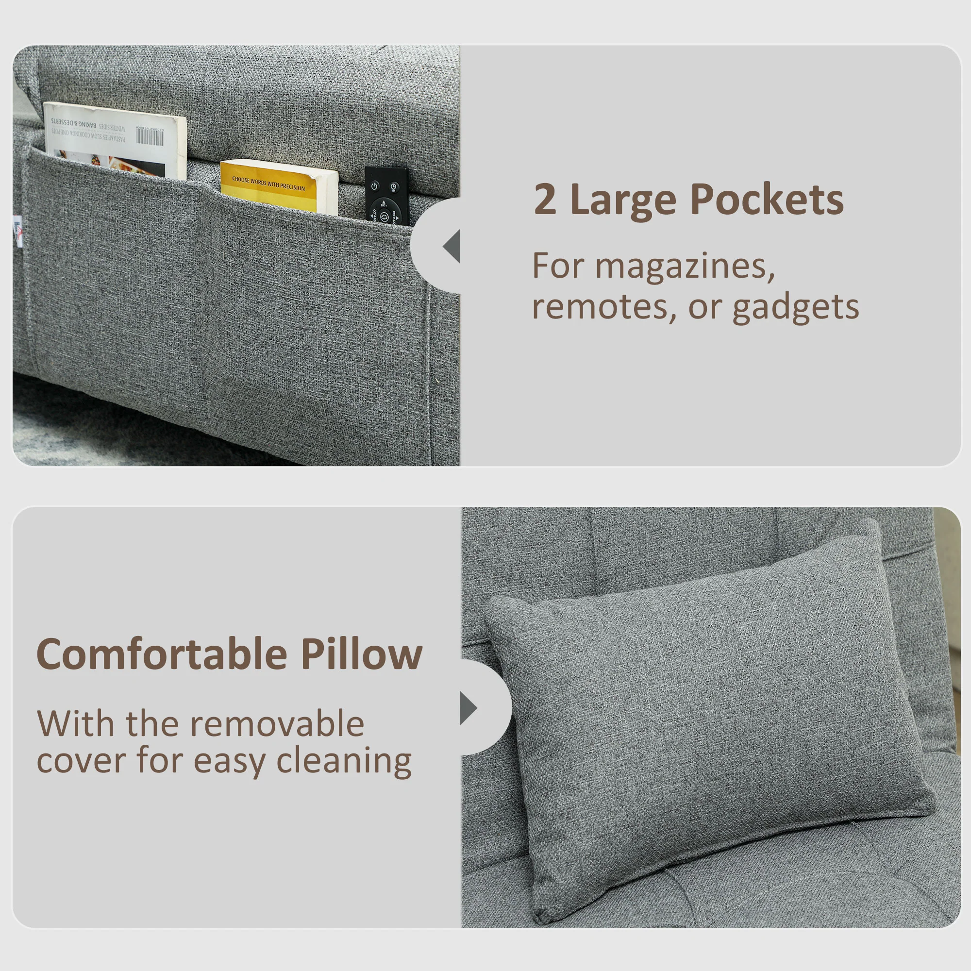HOMCOM 4-in-1 Pull Out Sleeper Chair Bed with Pockets - Image 17