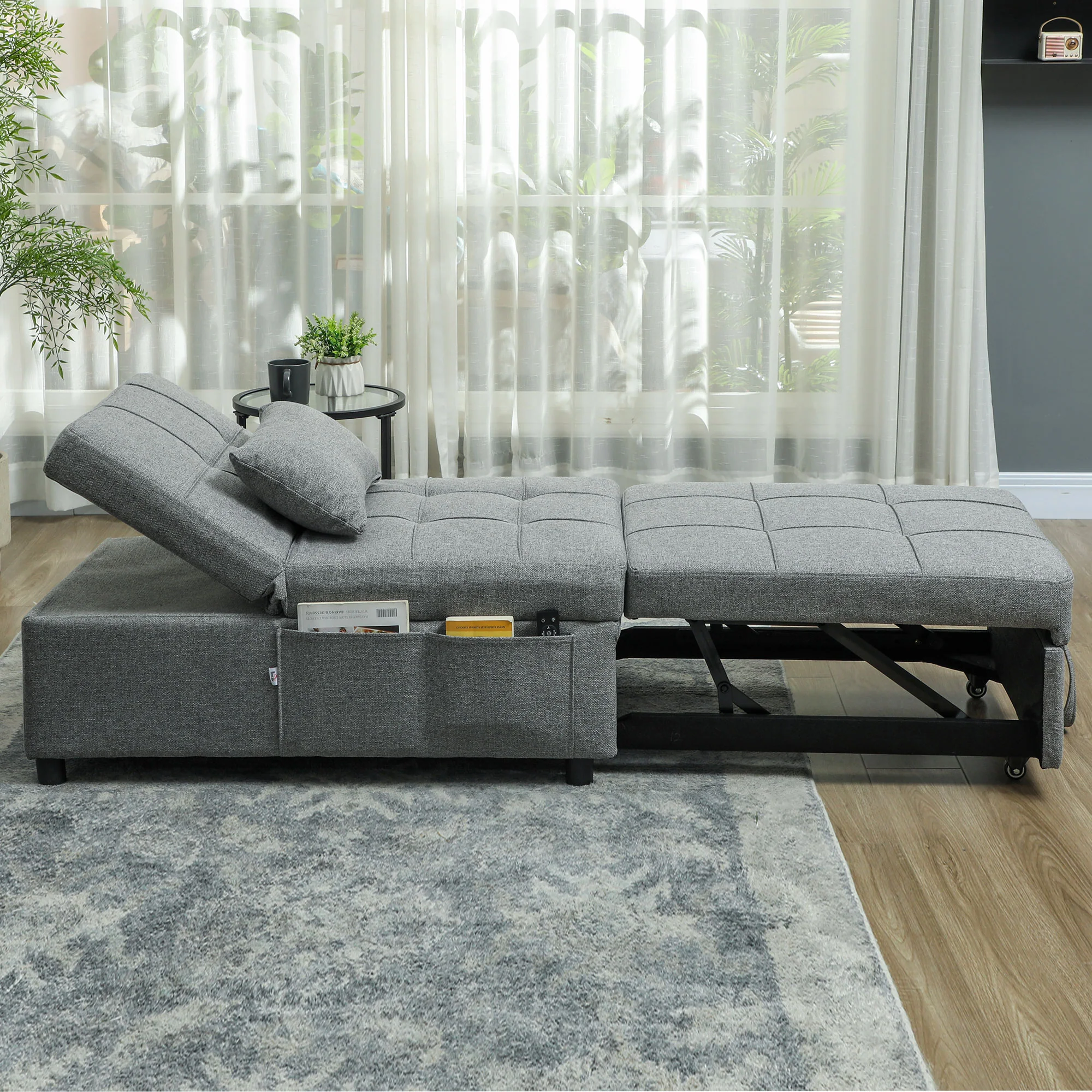 HOMCOM 4-in-1 Pull Out Sleeper Chair Bed with Pockets - Image 18