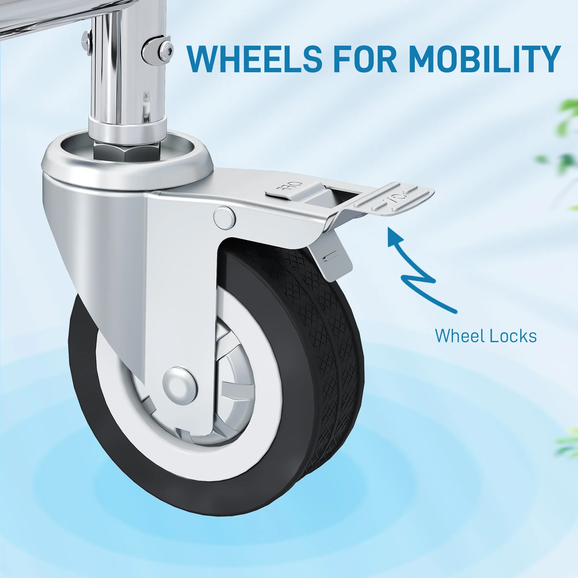 HOMCOM 4 In 1 Shower Chair With Wheels, Bedside Commode Wheelchair, Grey - Image 8
