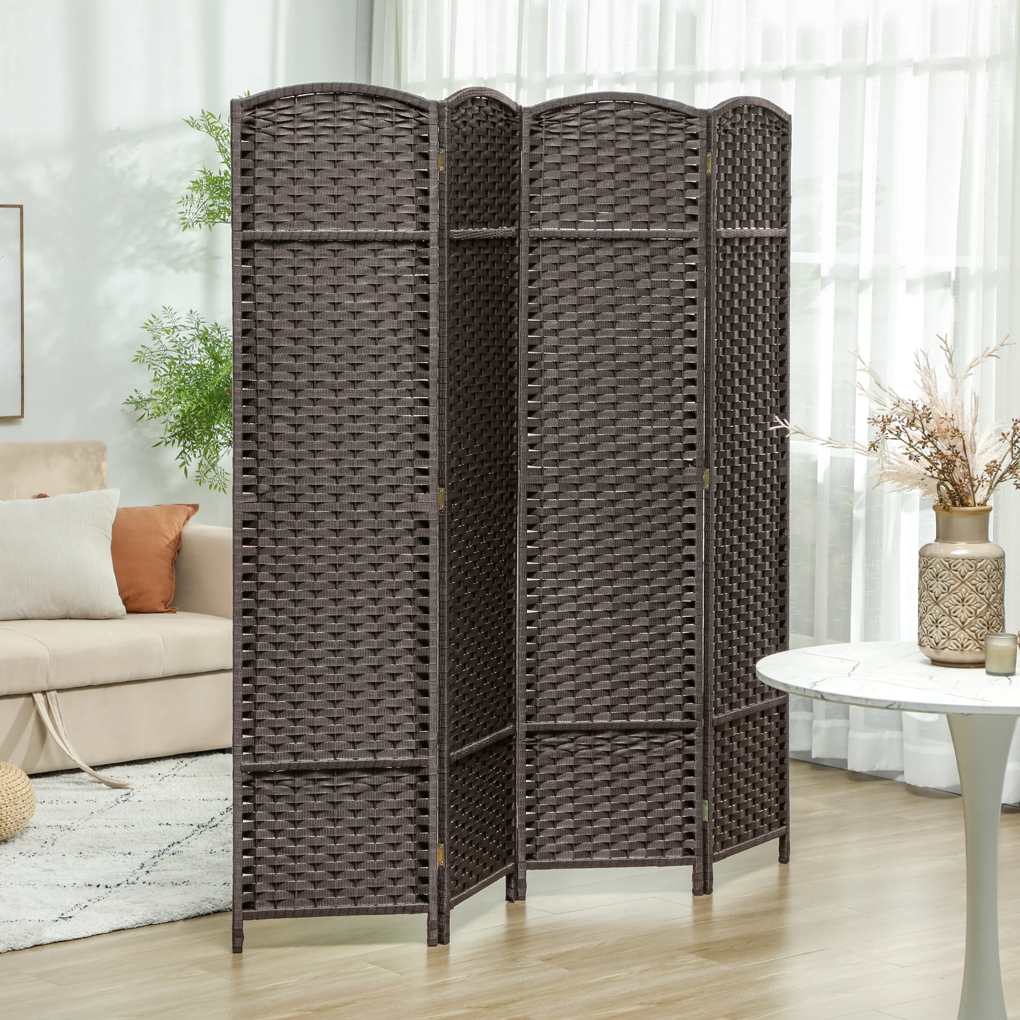 HOMCOM 4 Panel Folding Room Divider, Privacy Screen, 160 X 170cm, Brown - Image 2