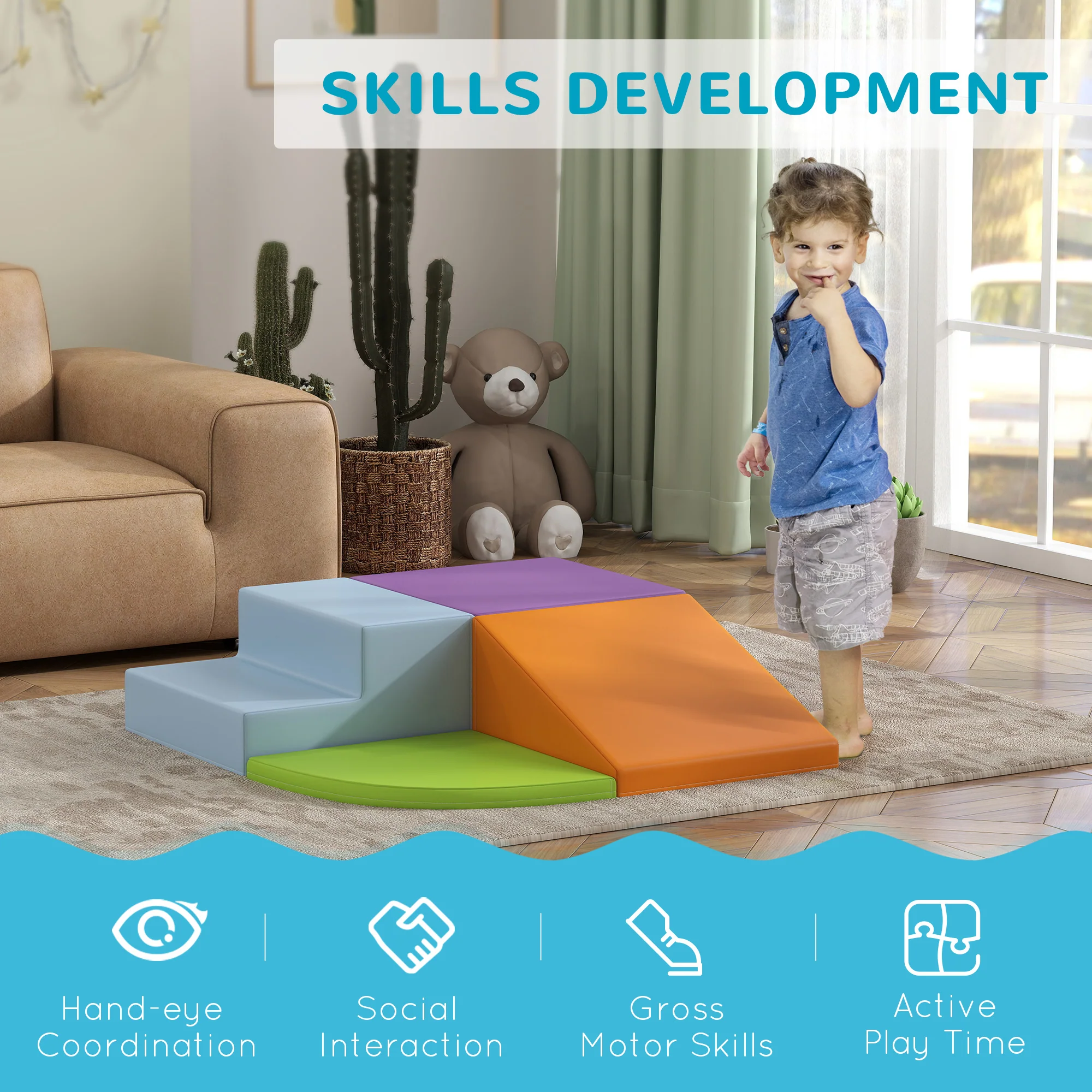 HOMCOM 4-piece Soft Play Set Climb And Crawl Foam Activity Toys Orange - Image 4