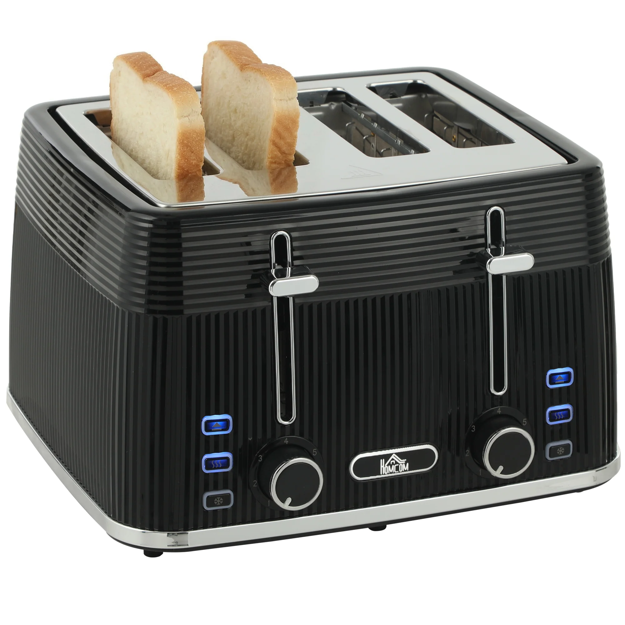 HOMCOM 4 Slice Electric Toaster with 7 Browning Levels, 1860W, Black
