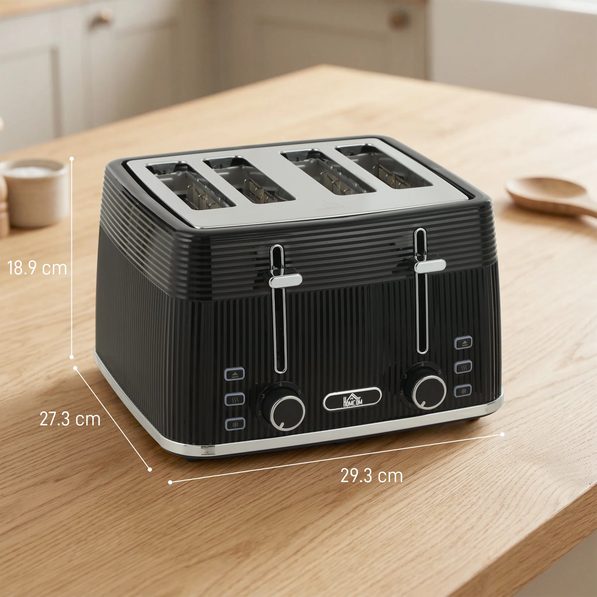 HOMCOM 4 Slice Electric Toaster with 7 Browning Levels, 1860W, Black - Image 5