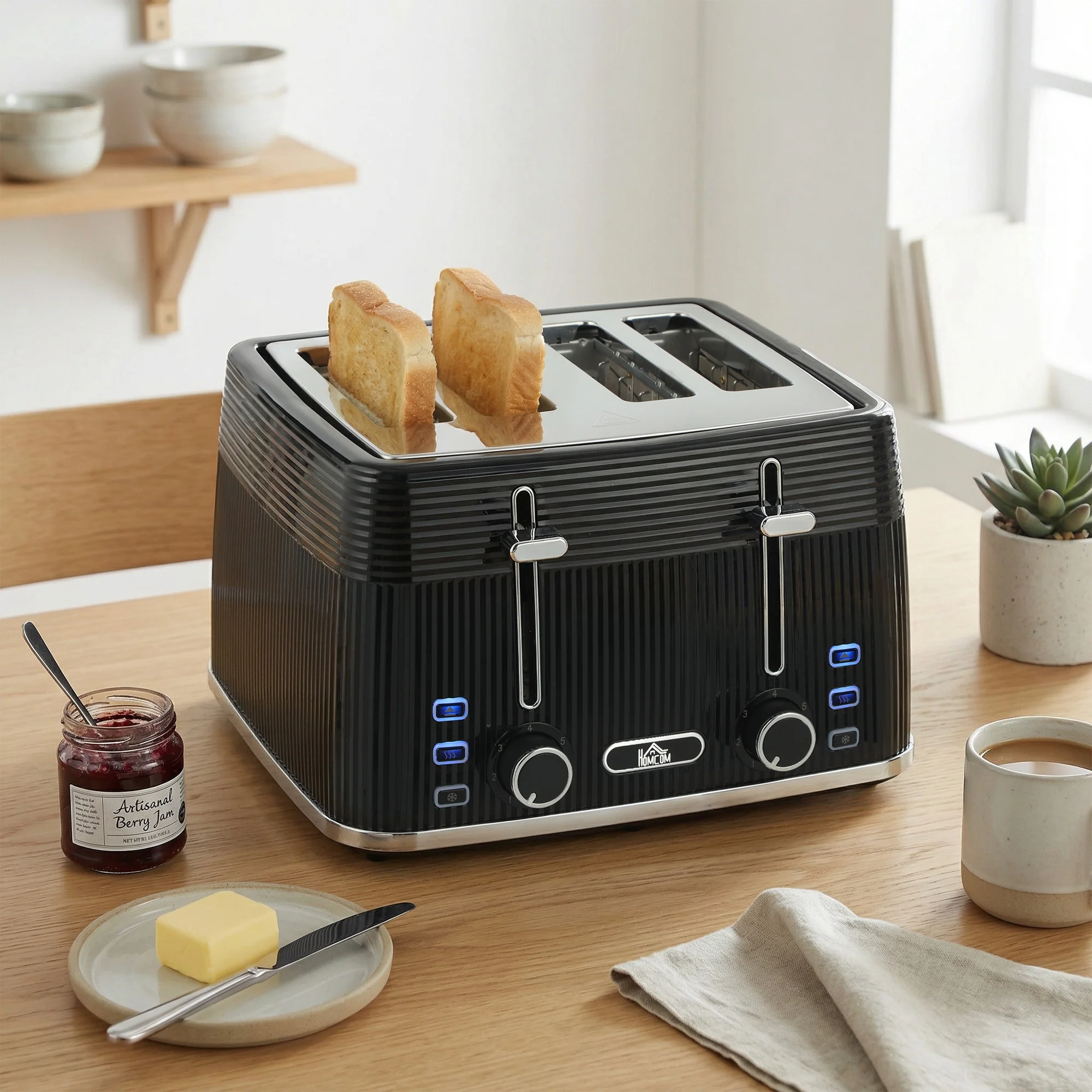 HOMCOM 4 Slice Electric Toaster with 7 Browning Levels, 1860W, Black - Image 8