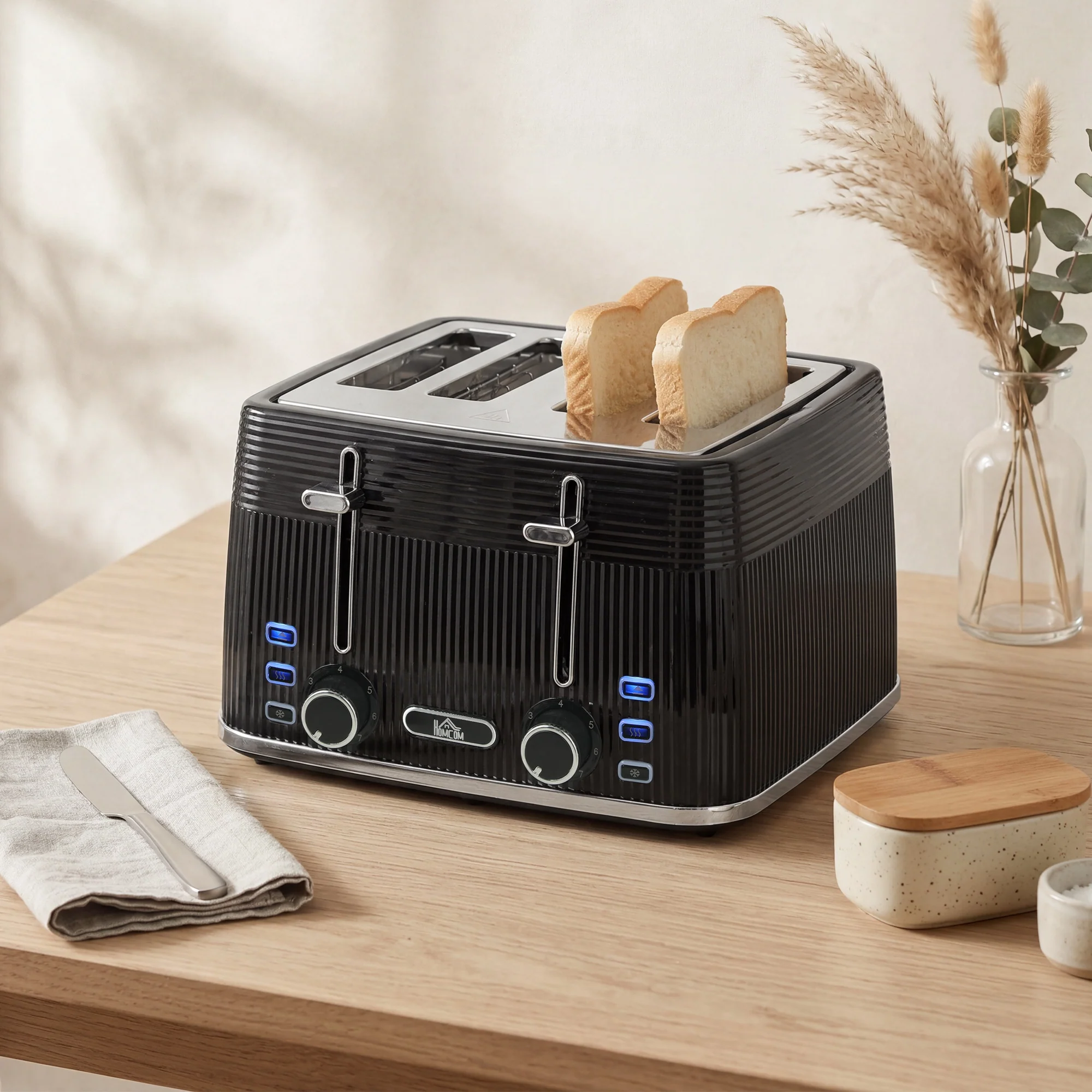 HOMCOM 4 Slice Electric Toaster with 7 Browning Levels, 1860W, Black - Image 9