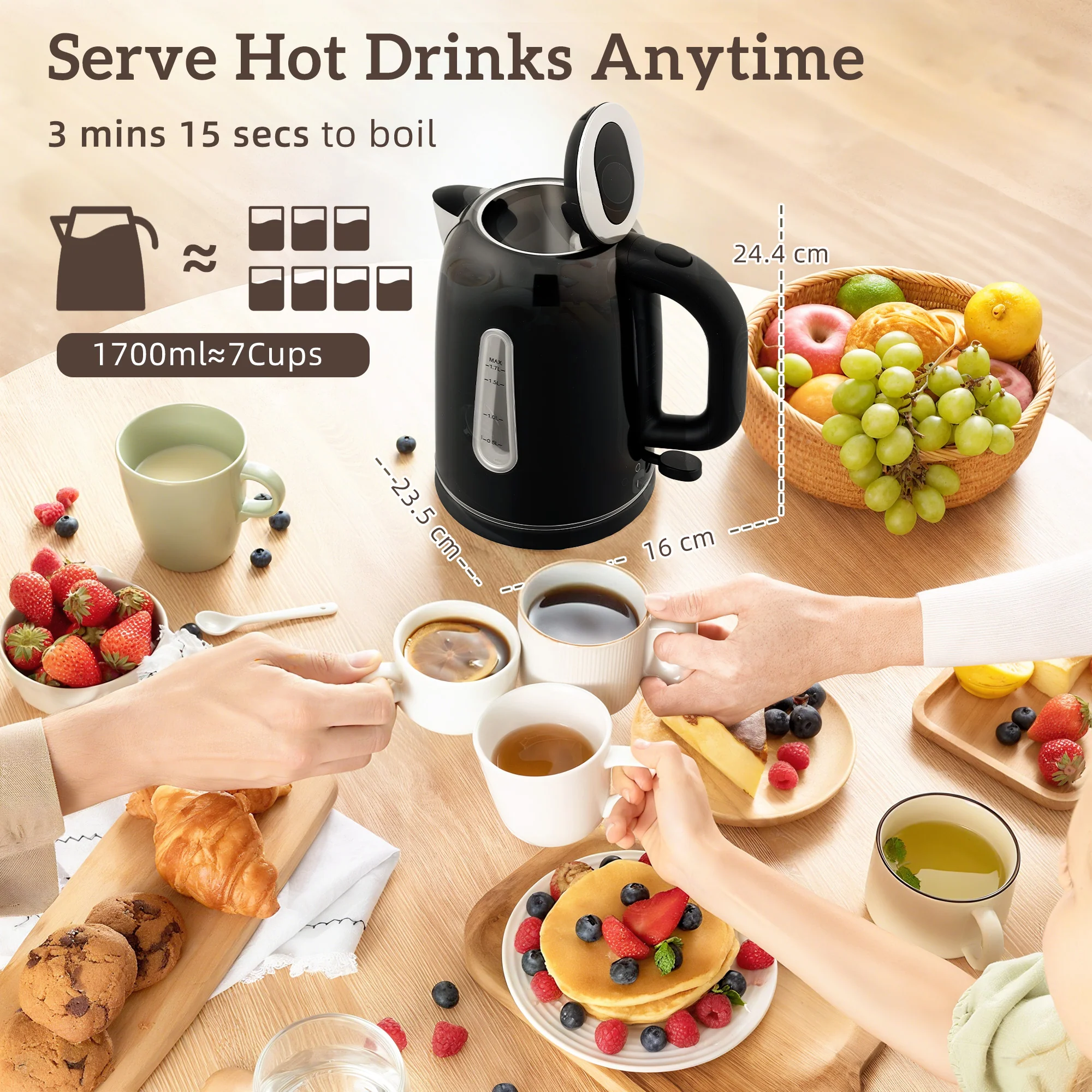 HOMCOM 4 Slice Wide Slot Toaster And 1.7L Rapid Boil Kettle Set, Black - Image 3