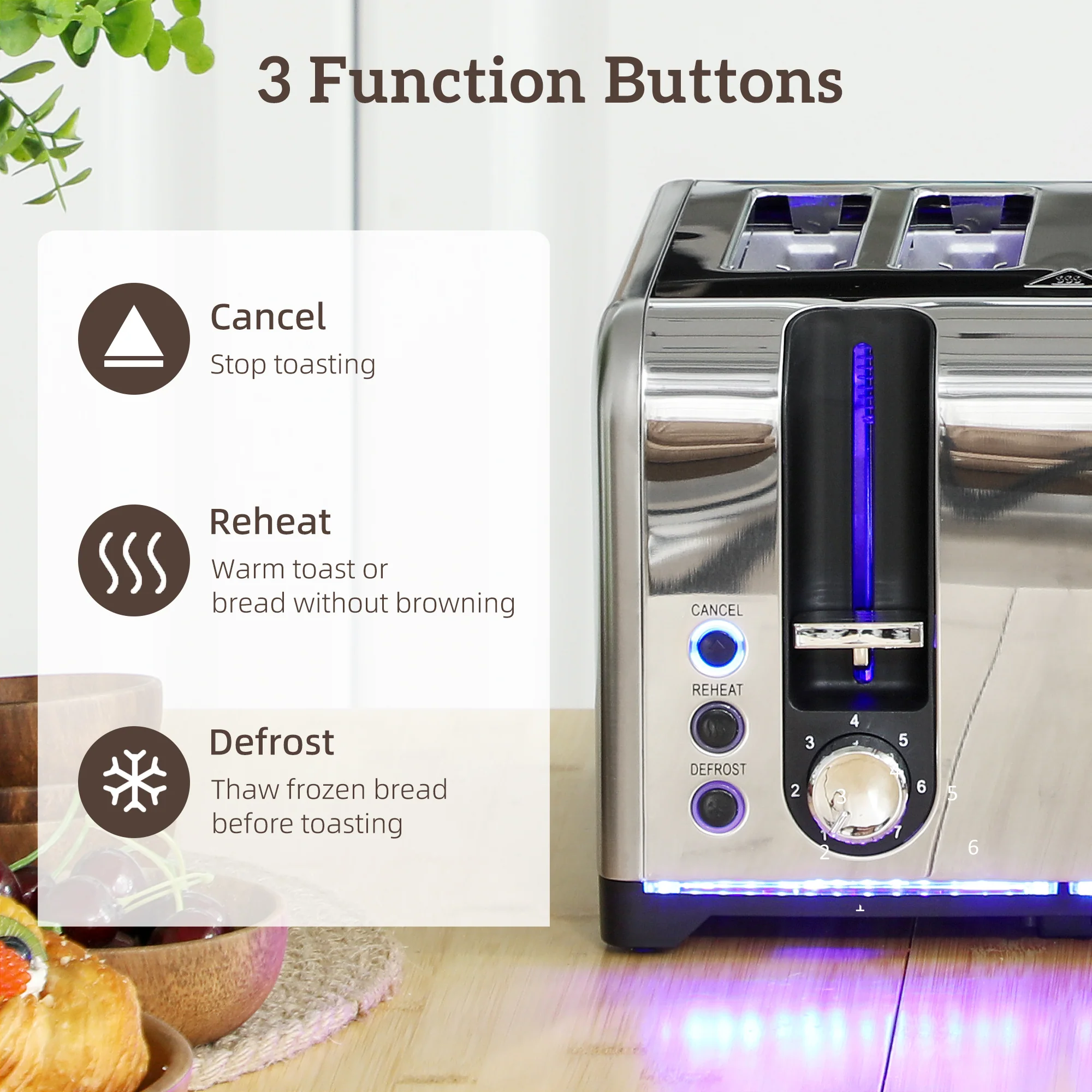 HOMCOM 4 Slice Wide Slot Toaster And 1.7L Rapid Boil Kettle Set, Silver Tone - Image 7