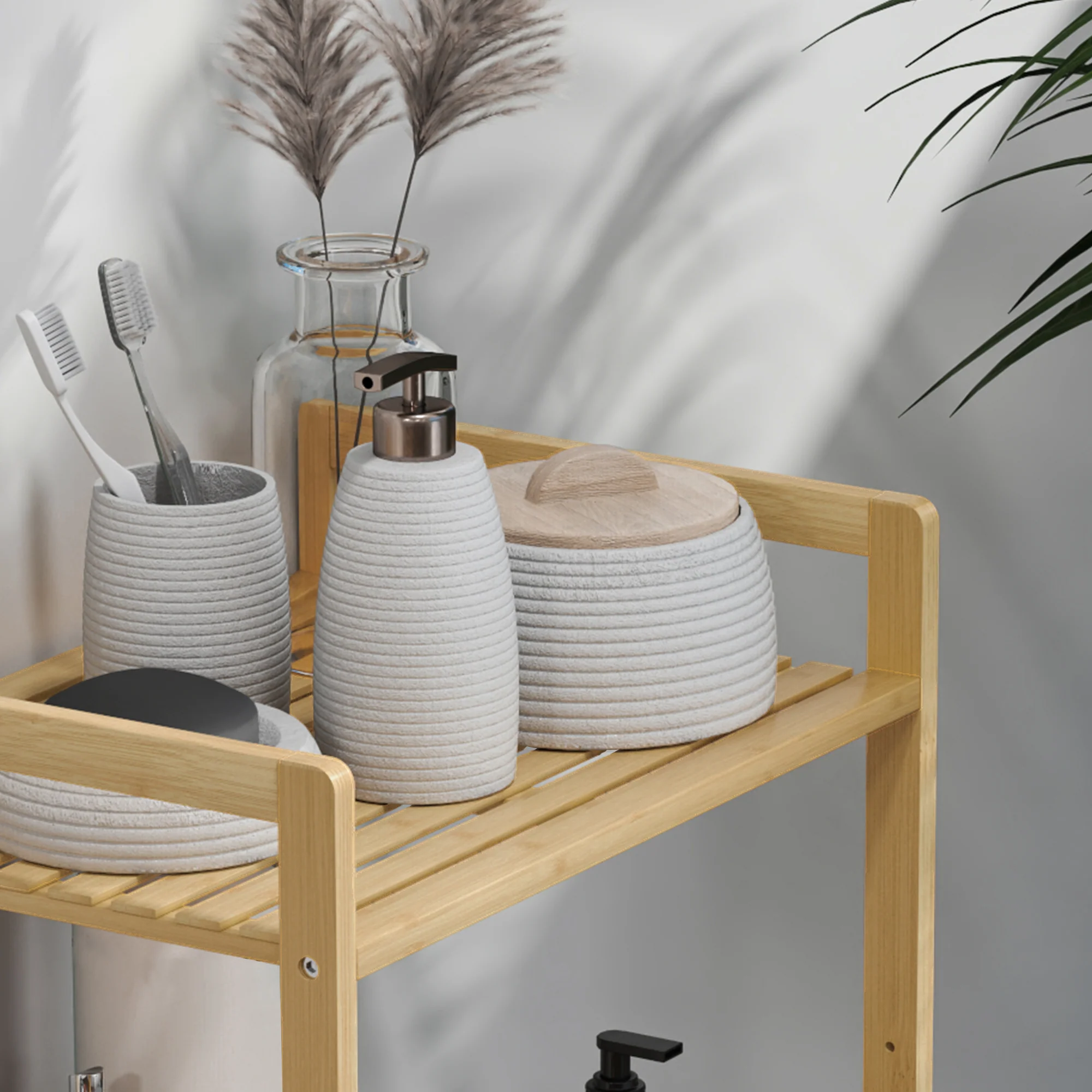 HOMCOM 4-Tier Bamboo Bathroom Storage Shelf with Adjustable Rack - Image 8