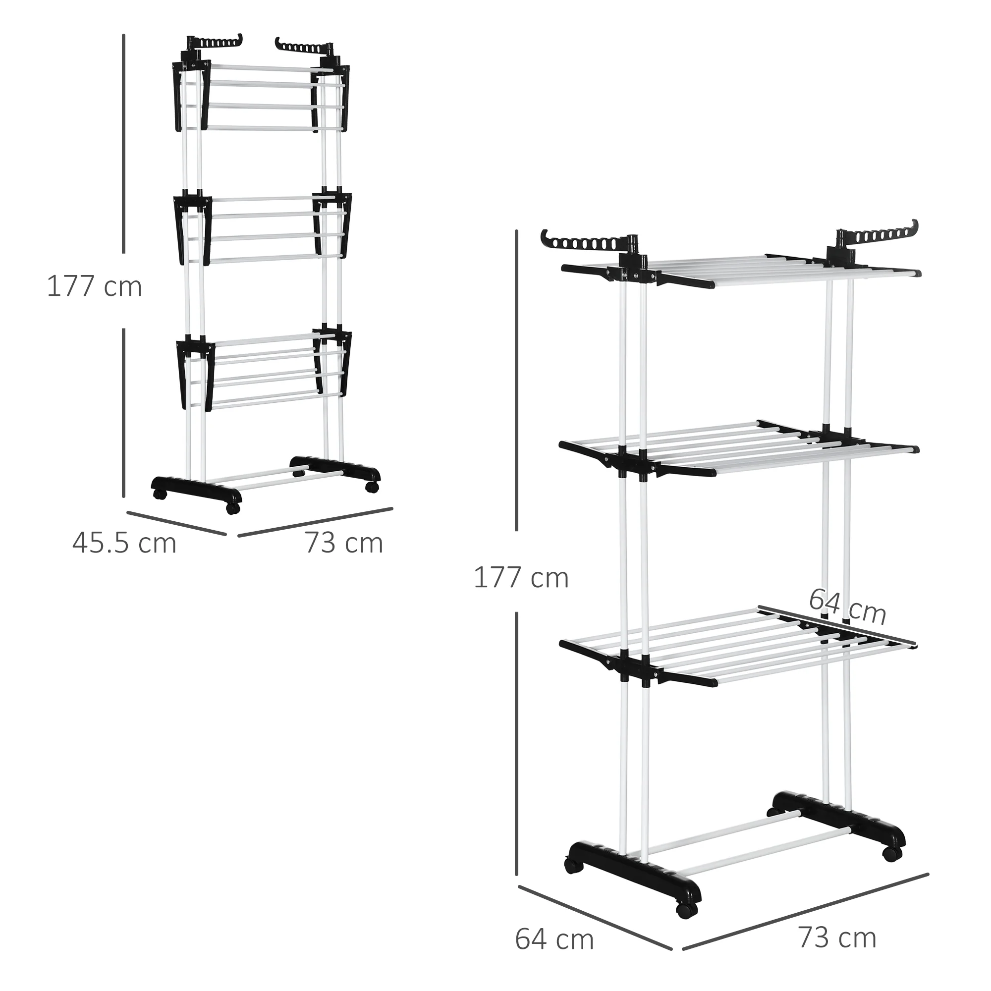 HOMCOM Foldable Clothes Drying Rack Steel Garment Dryer with Casters Black - Image 5