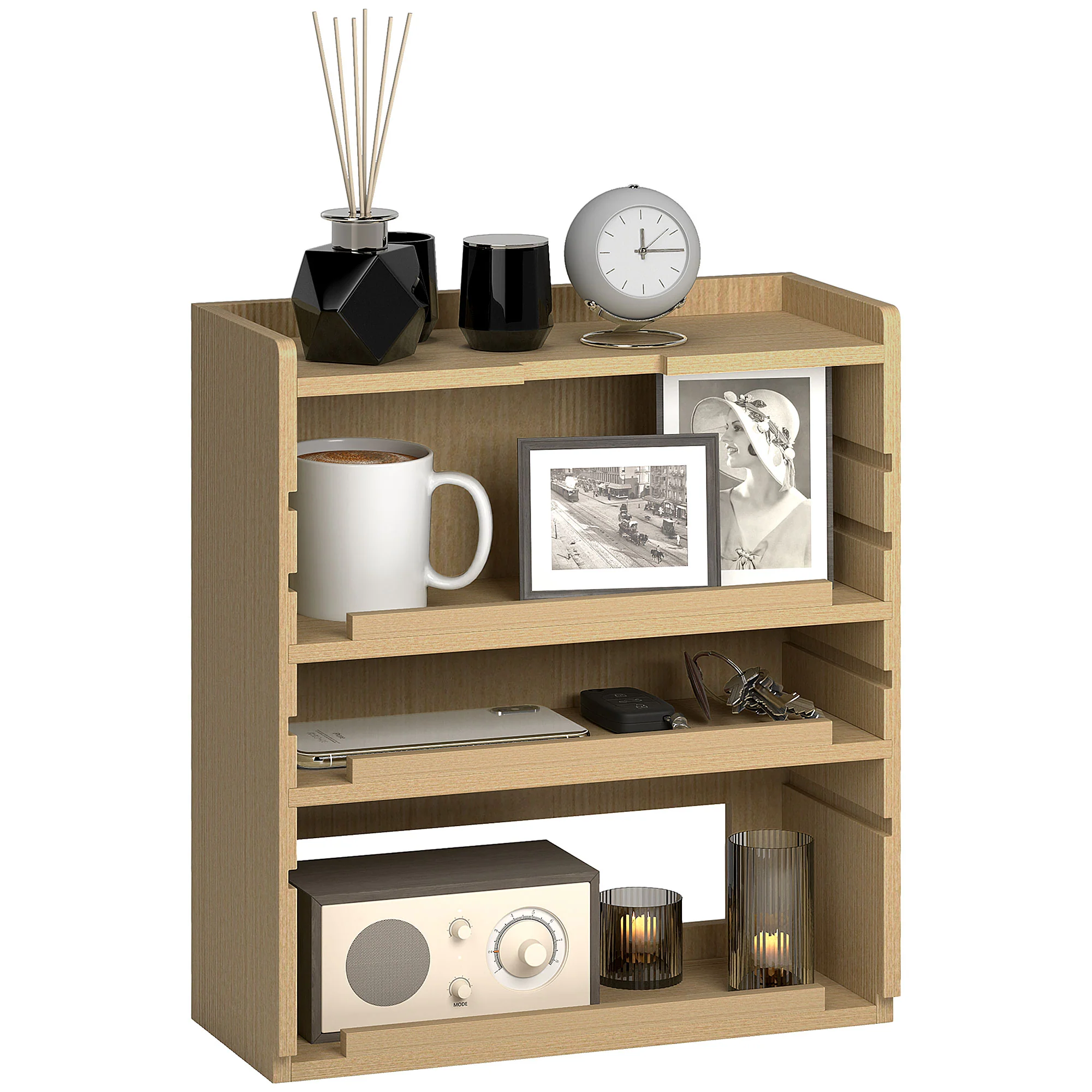 HOMCOM 4-Tier Desktop Organiser With Cable Management For Stationery - Oak/Dark Brown