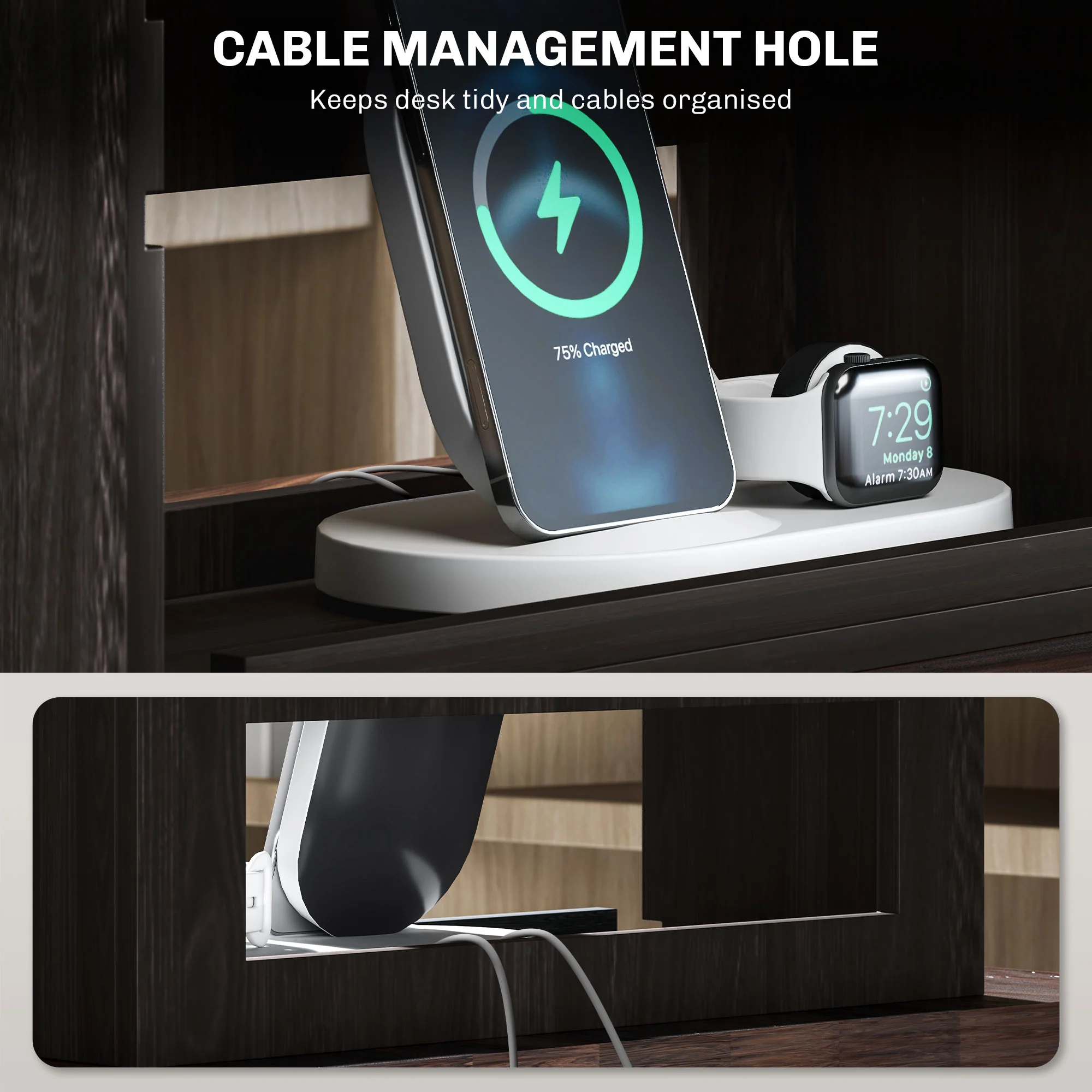 HOMCOM 4-Tier Desktop Organiser With Cable Management For Stationery - Oak/Dark Brown - Image 15