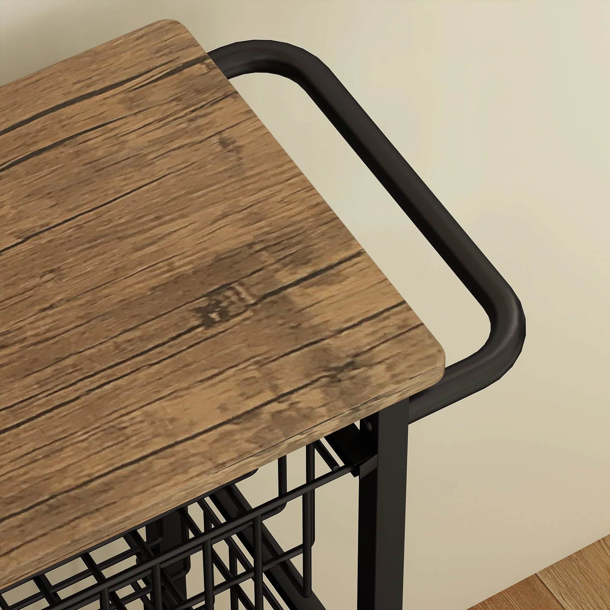 HOMCOM 4-Tier Kitchen Island on Wheels with 4 Pull-Out Baskets, Oak - Image 9