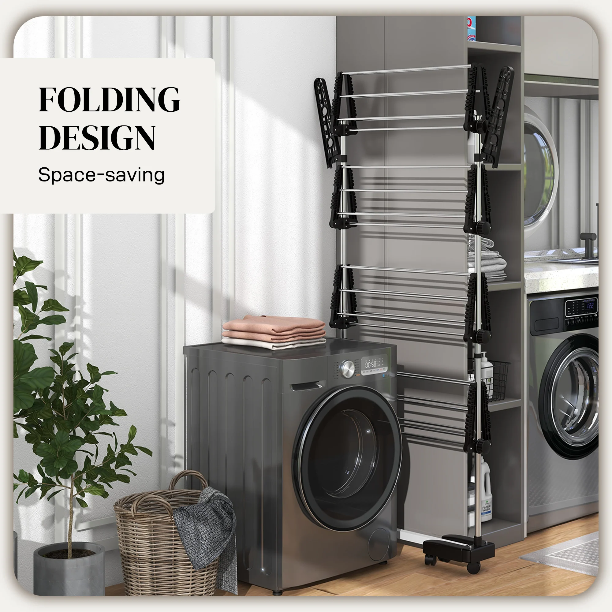 HOMCOM 4-Tier Large Clothes Airer Stainless Steel Clothes Drying Rack Black - Image 6