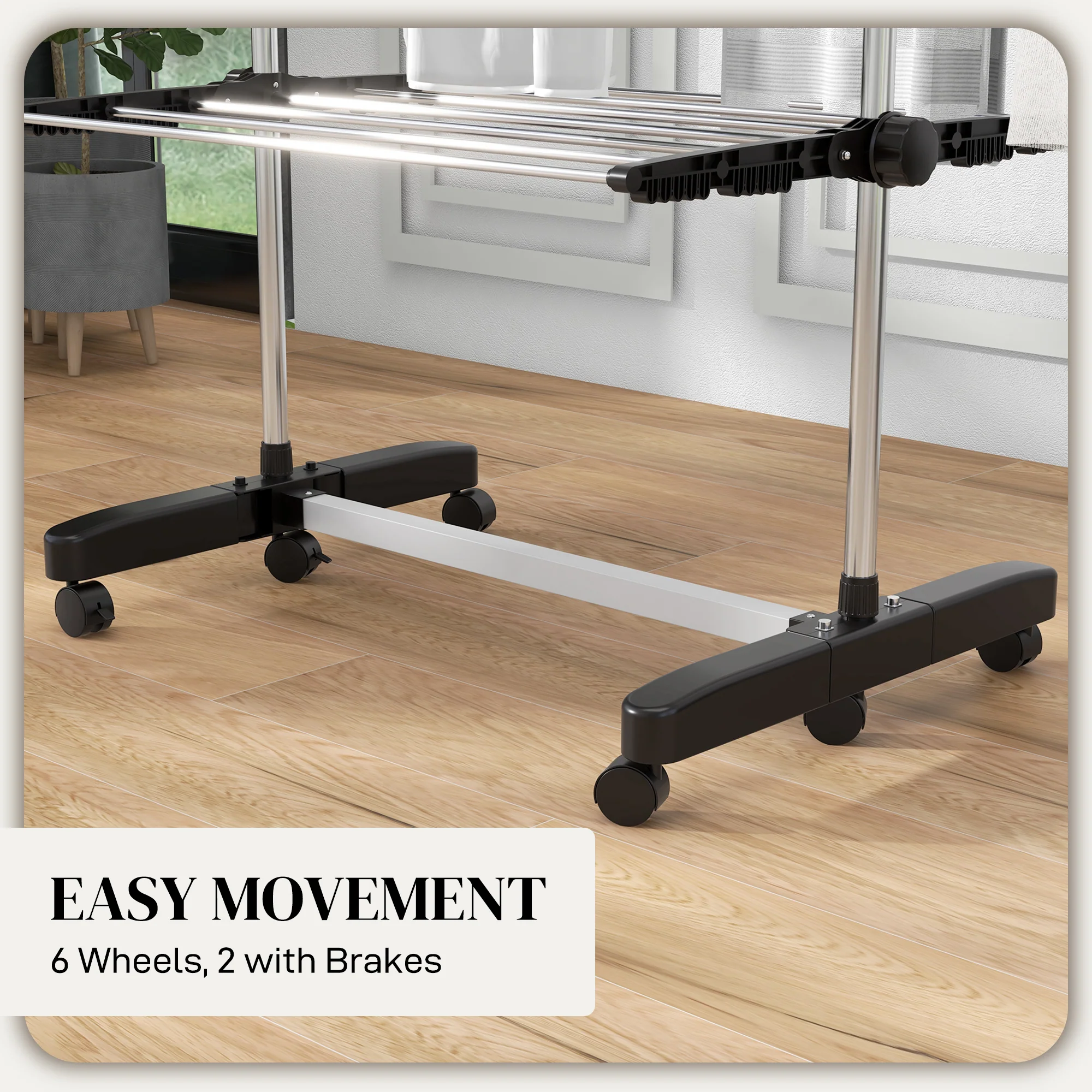 HOMCOM 4-Tier Large Clothes Airer Stainless Steel Clothes Drying Rack Black - Image 7