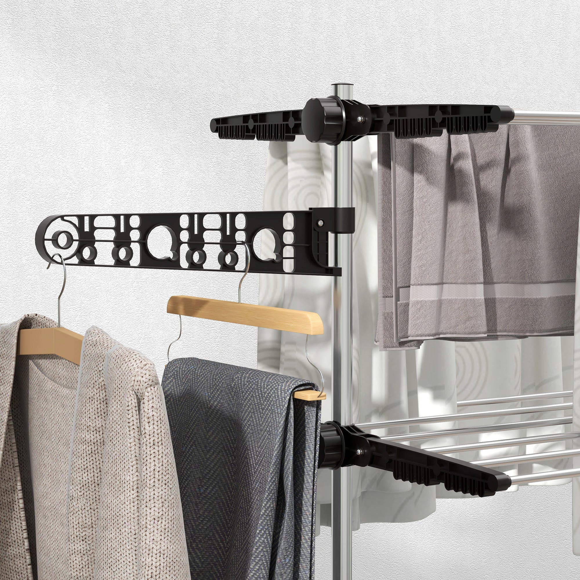 HOMCOM 4-Tier Large Clothes Airer Stainless Steel Clothes Drying Rack Black - Image 9
