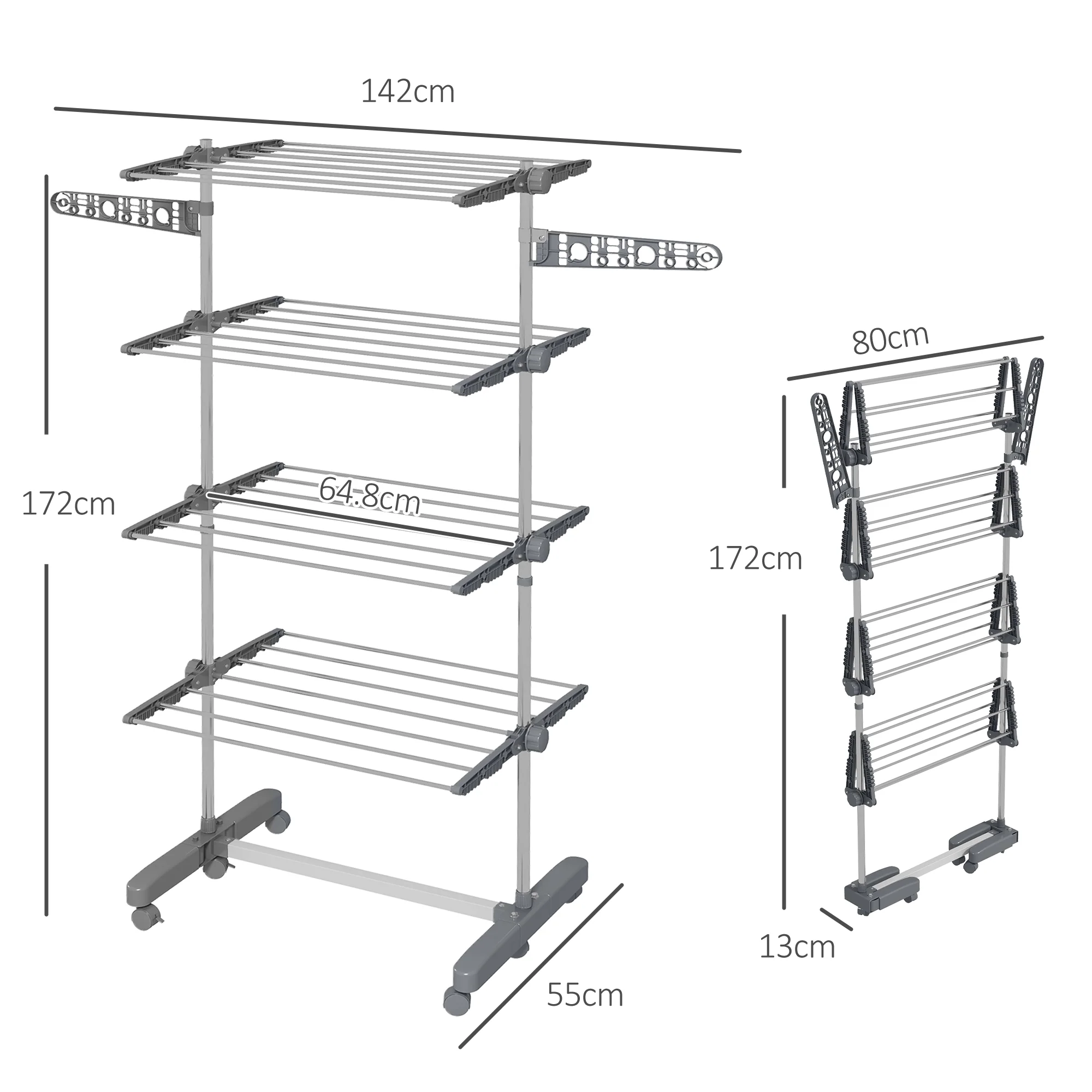 HOMCOM 4-Tier Large Clothes Airer Stainless Steel Clothes Drying Rack Grey - Image 5