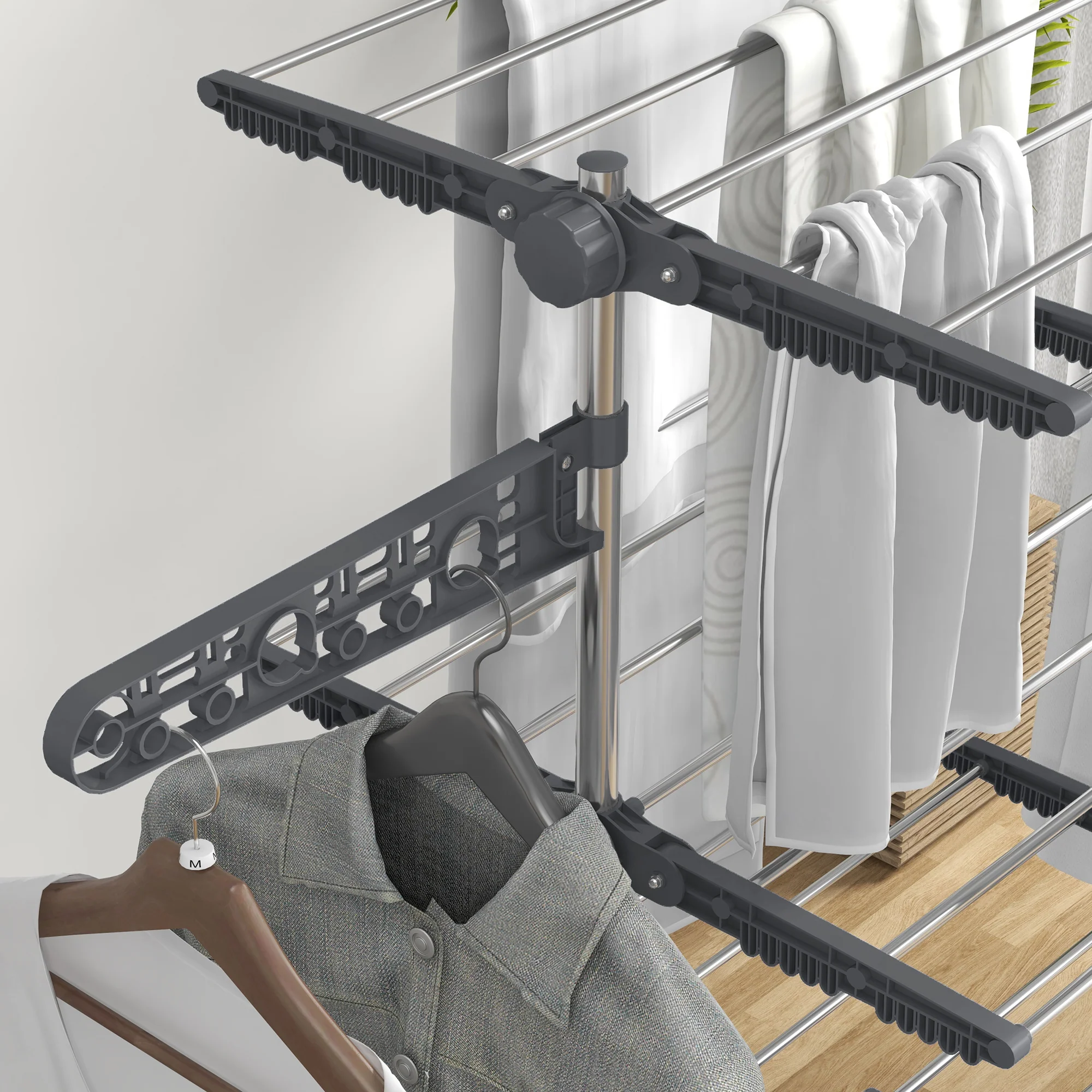 HOMCOM 4-Tier Large Clothes Airer Stainless Steel Clothes Drying Rack Grey - Image 8