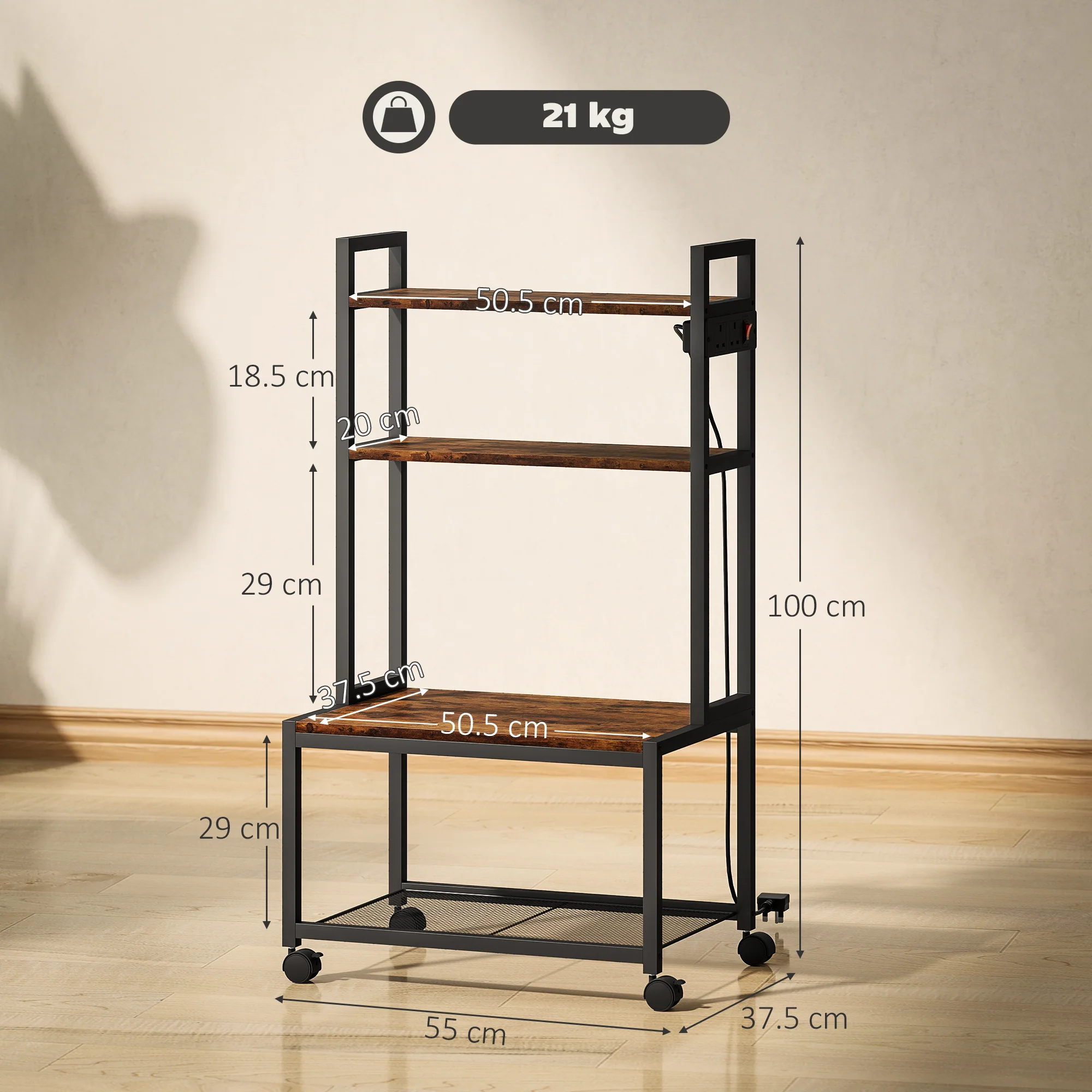 HOMCOM 4-Tier Mobile Printer Stand with Power Outlets for Home Office - Image 5