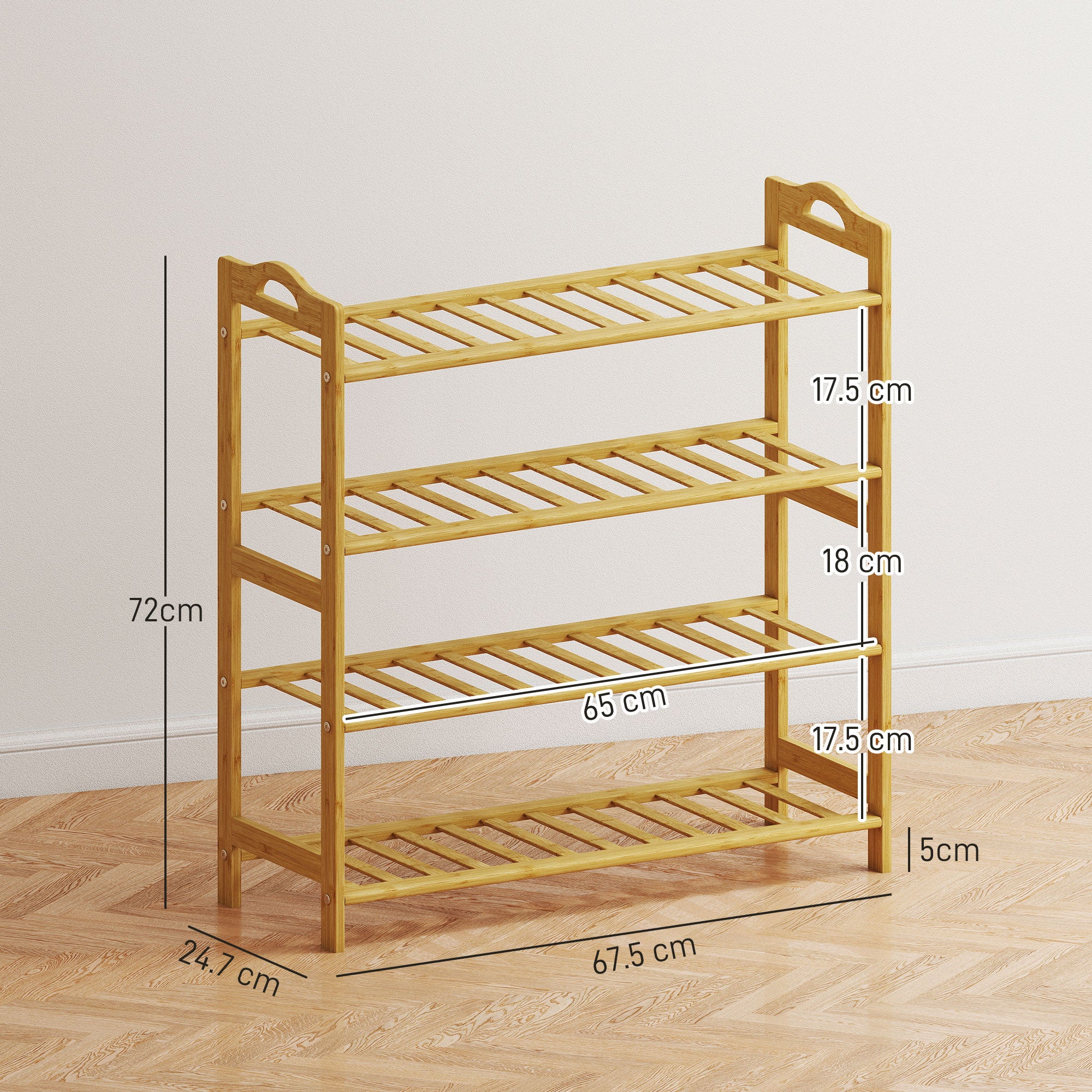 HOMCOM 4-Tier Shoe Rack, Bamboo Shoe Shelf Stand, Natural Wood Finish - Image 3
