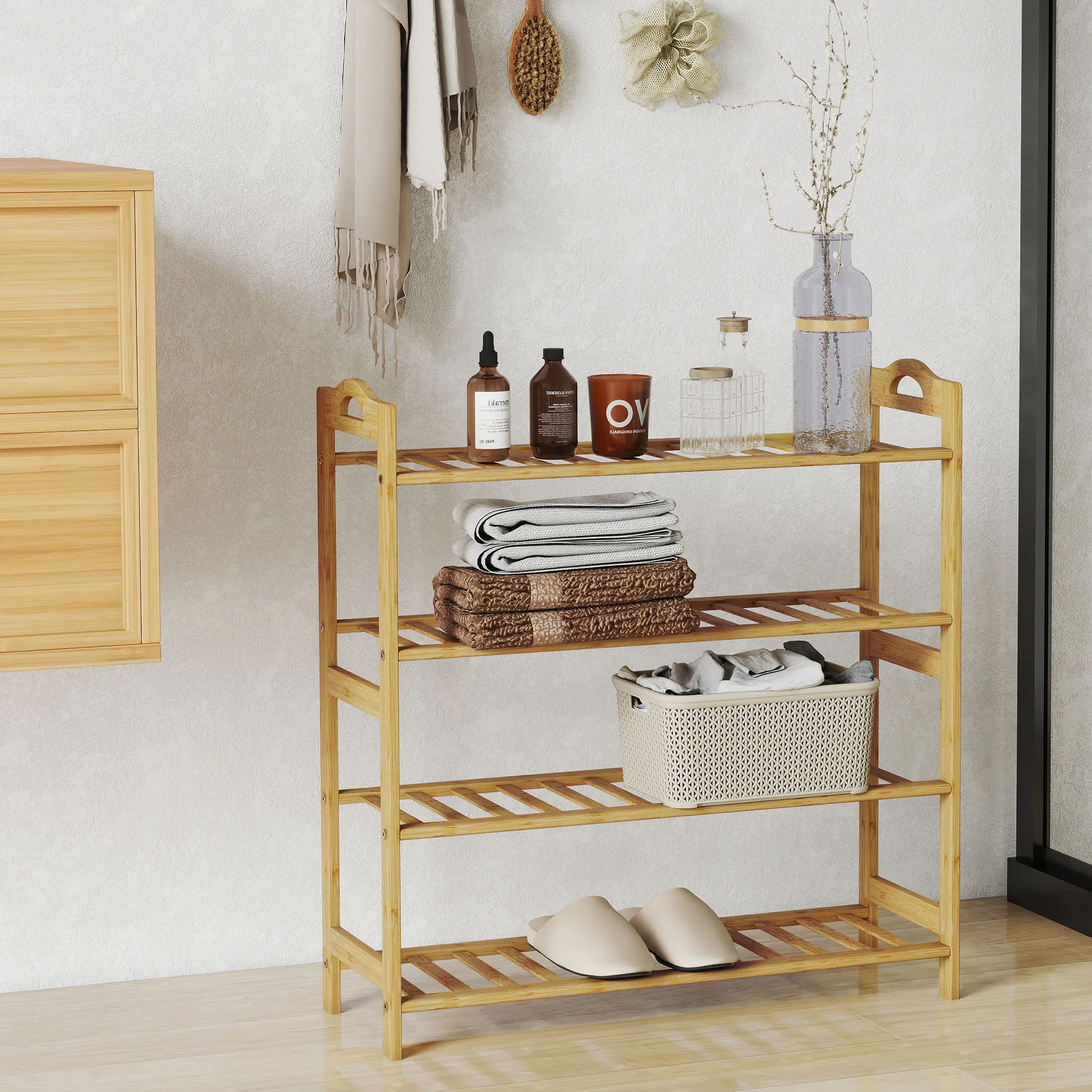 HOMCOM 4-Tier Shoe Rack, Bamboo Shoe Shelf Stand, Natural Wood Finish - Image 9