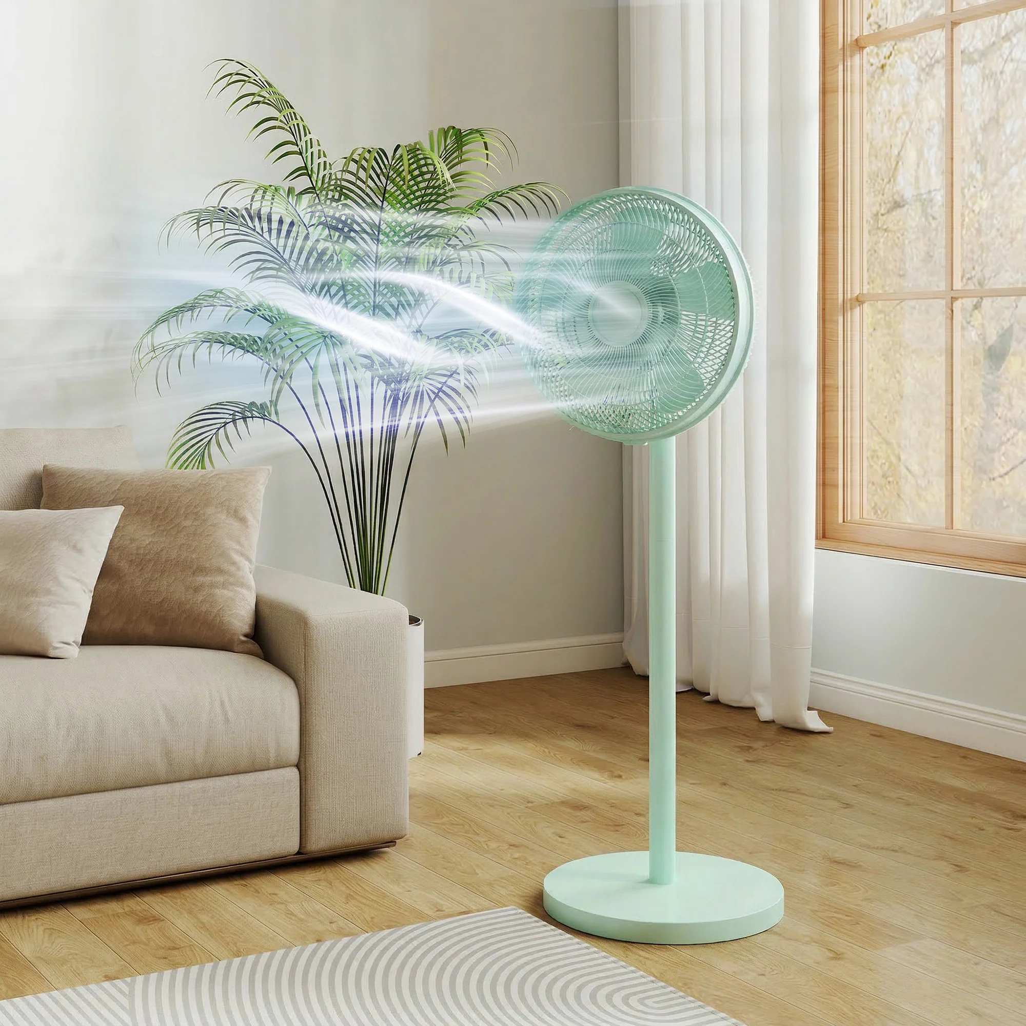 HOMCOM 40 Cm Standing Pedestal Fan, Quiet Electric Cooling Floor Fan, Green - Image 2