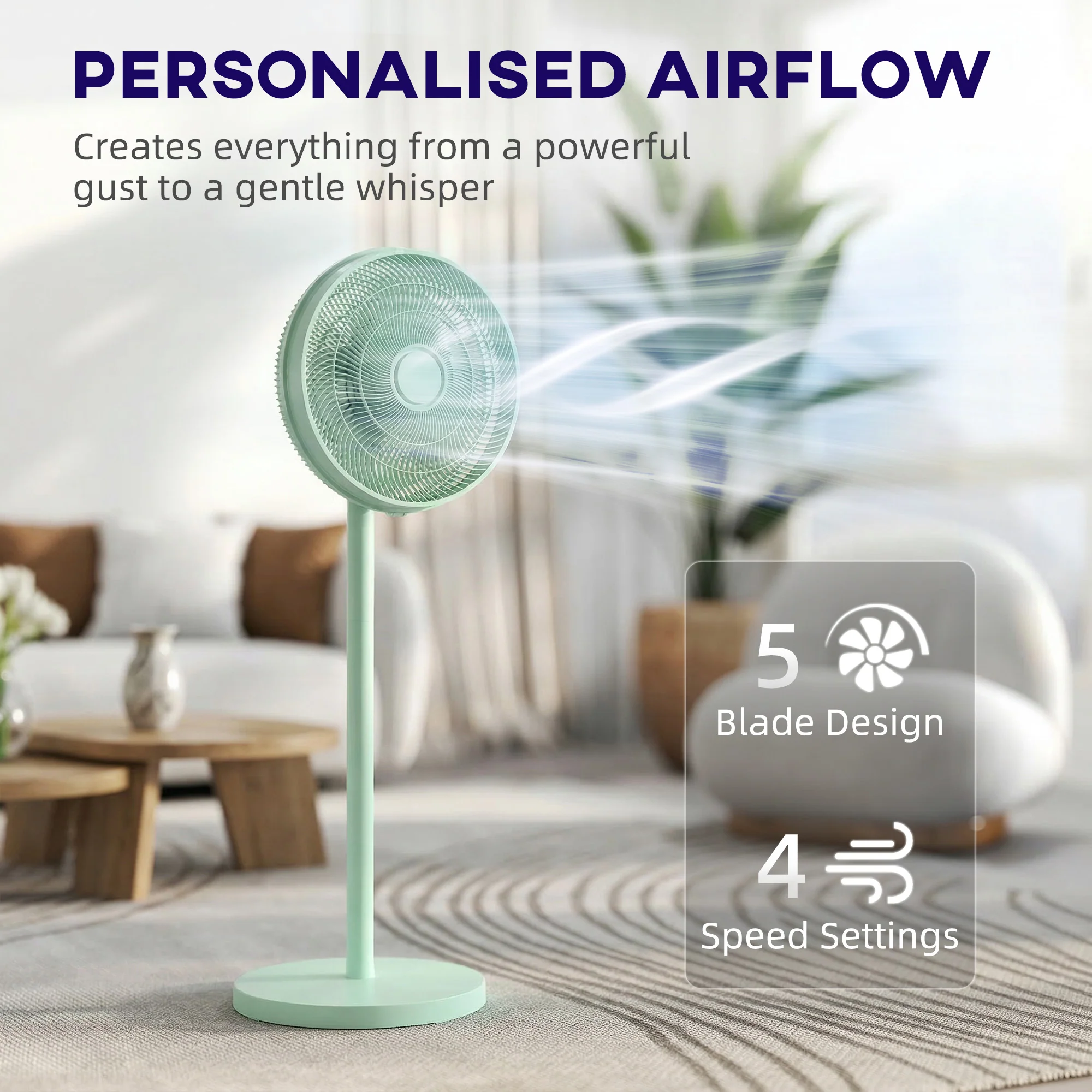 HOMCOM 40 Cm Standing Pedestal Fan, Quiet Electric Cooling Floor Fan, Green - Image 3