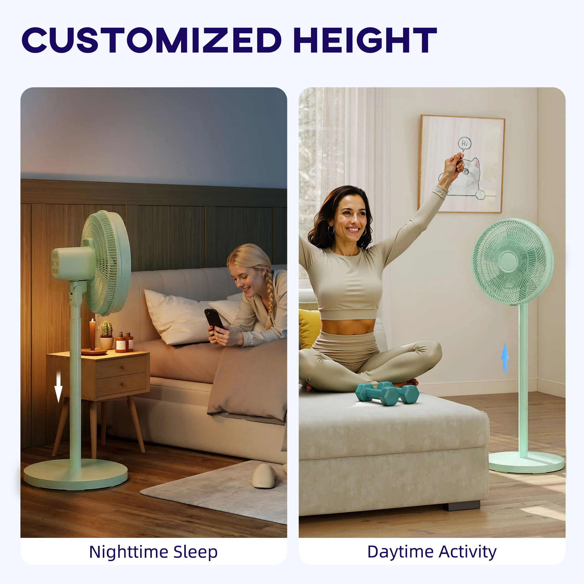 HOMCOM 40 Cm Standing Pedestal Fan, Quiet Electric Cooling Floor Fan, Green - Image 6