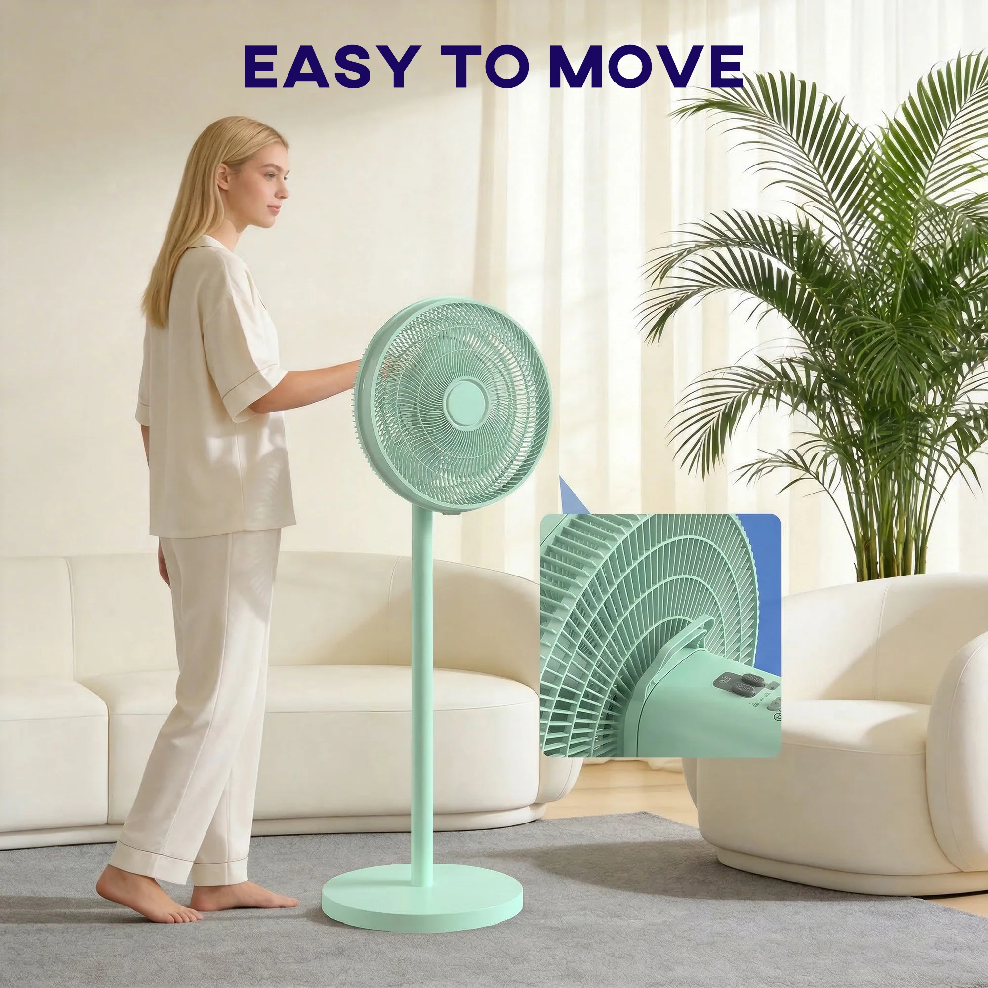 HOMCOM 40 Cm Standing Pedestal Fan, Quiet Electric Cooling Floor Fan, Green - Image 9