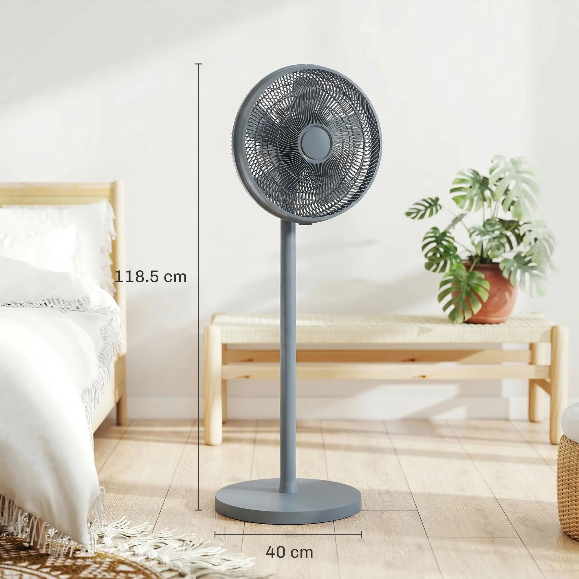 HOMCOM 40 Cm Standing Pedestal Fan, Quiet Electric Cooling Floor Fan, Grey - Image 5