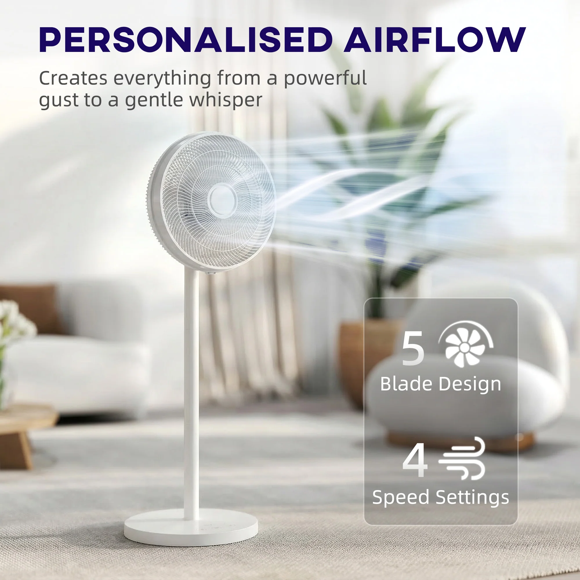 HOMCOM 40 Cm Standing Pedestal Fan, Quiet Electric Cooling Floor Fan, White - Image 3
