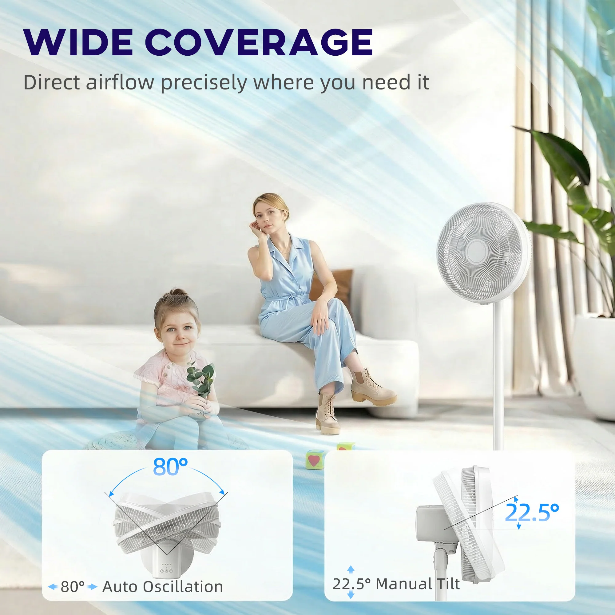 HOMCOM 40 Cm Standing Pedestal Fan, Quiet Electric Cooling Floor Fan, White - Image 4
