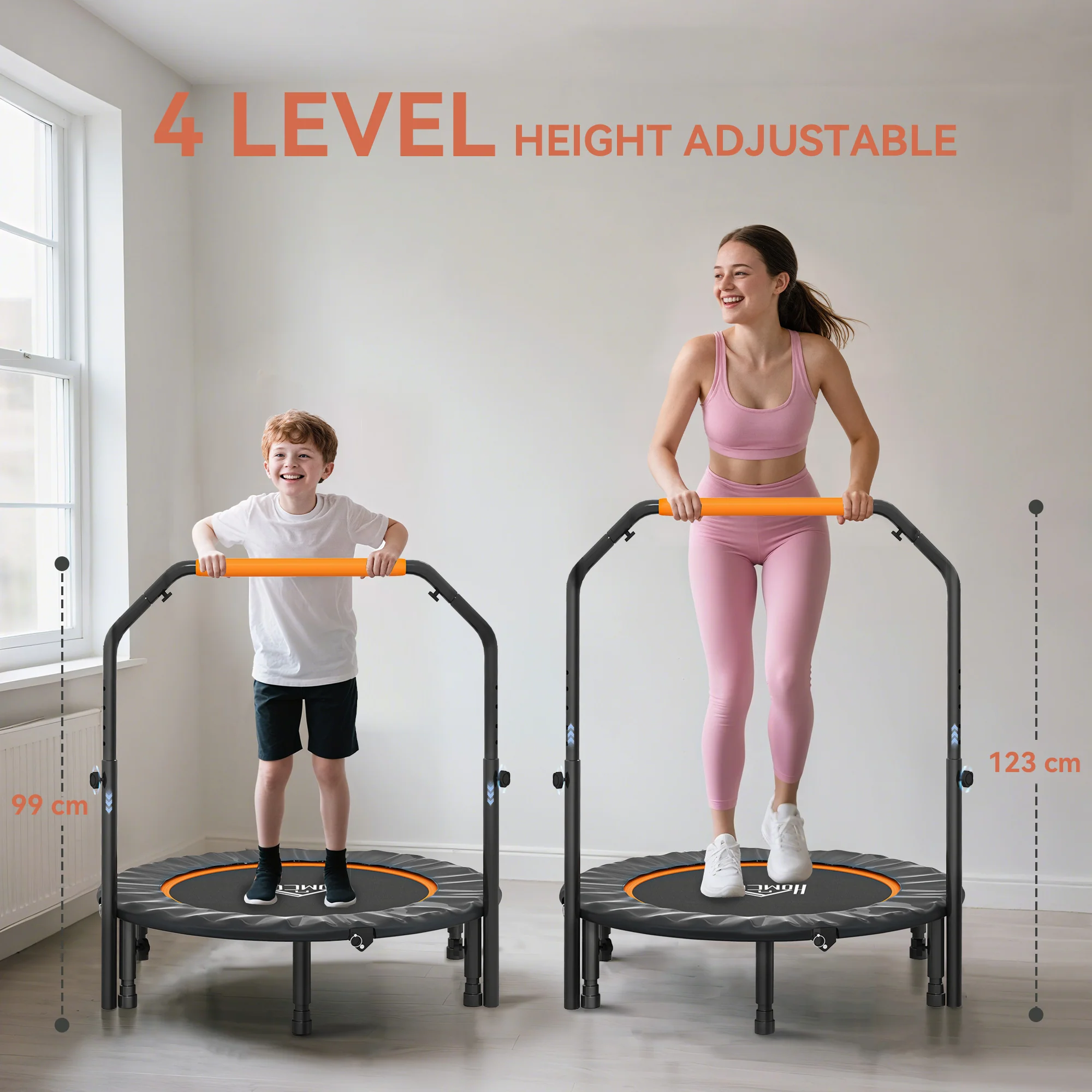 HOMCOM 40 Inch Foldable Mini Fitness Trampoline Rebounder w/ Adjustable Foam Handle - Image 2