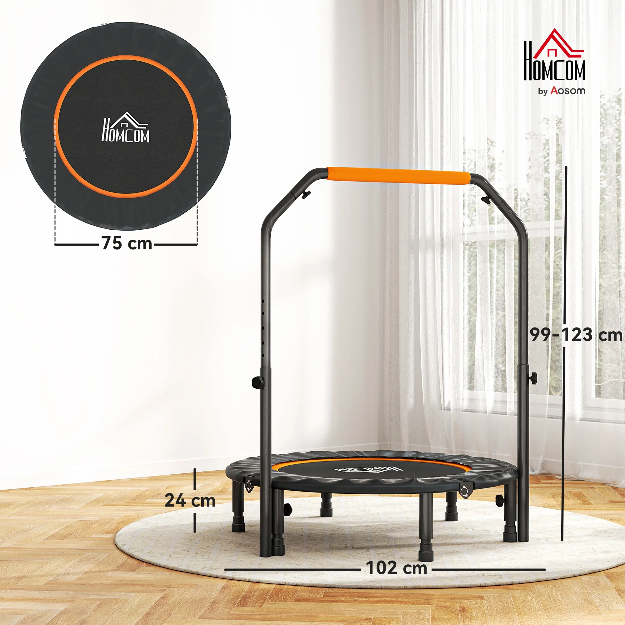 HOMCOM 40 Inch Foldable Mini Fitness Trampoline Rebounder w/ Adjustable Foam Handle - Image 4