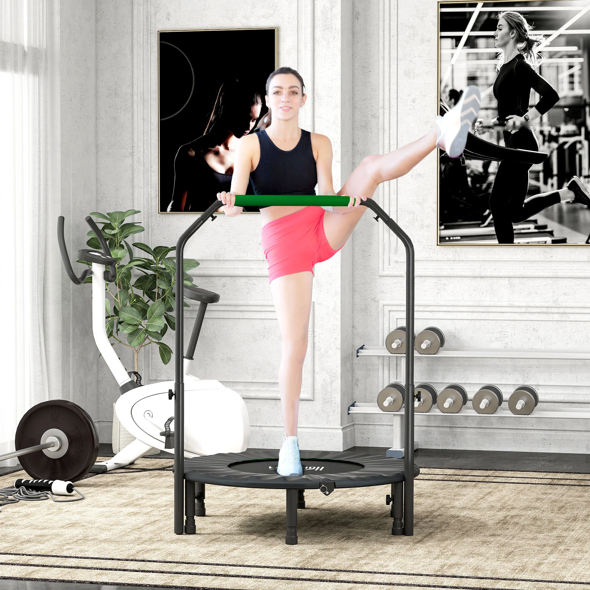 HOMCOM 40" Foldable Mini Fitness Trampoline With Foam Handle - Image 2