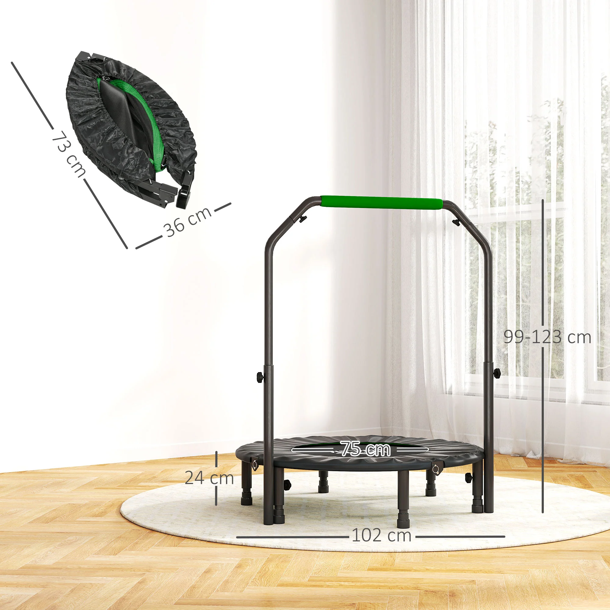 HOMCOM 40" Foldable Mini Fitness Trampoline With Foam Handle - Image 5