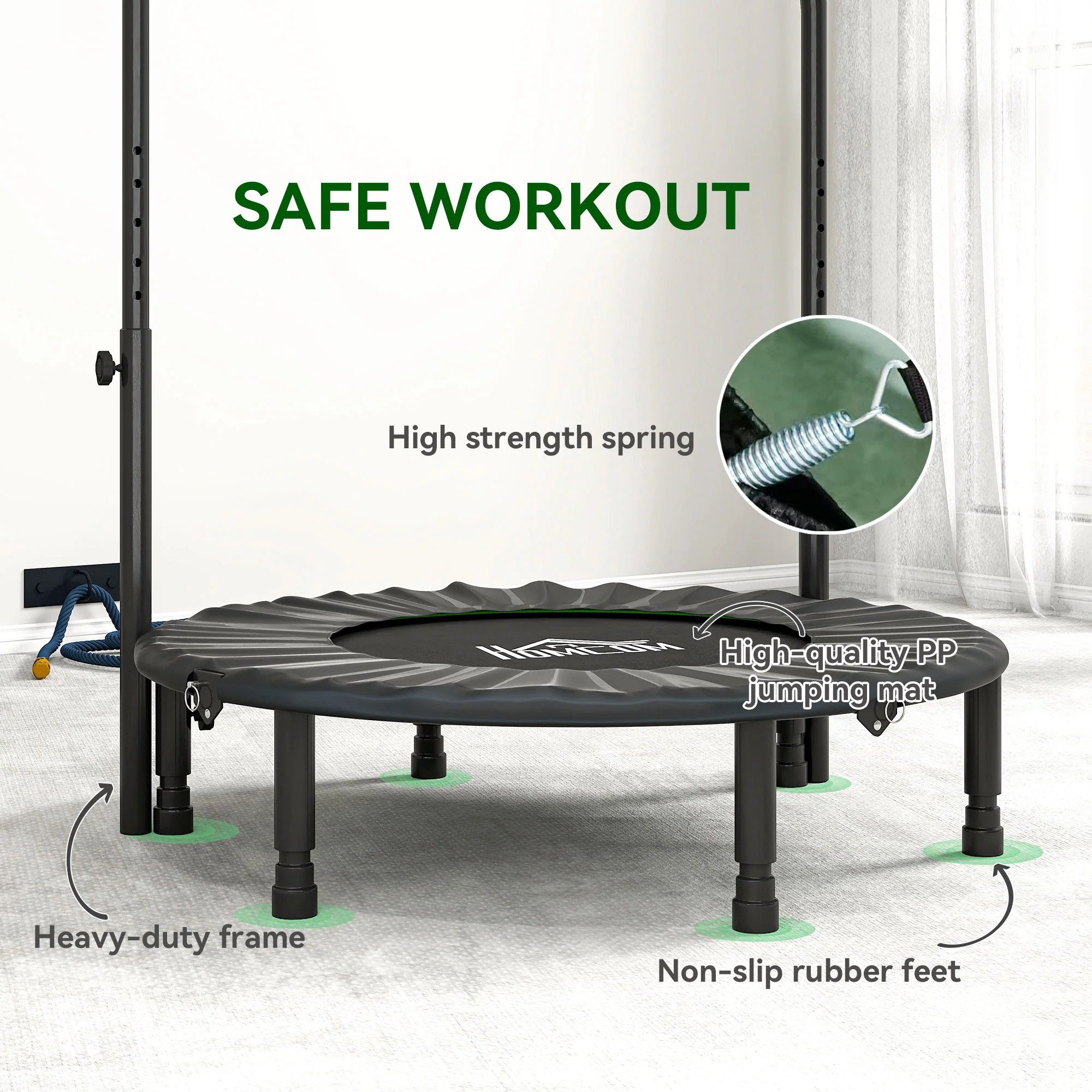 HOMCOM 40" Foldable Mini Fitness Trampoline With Foam Handle - Image 6