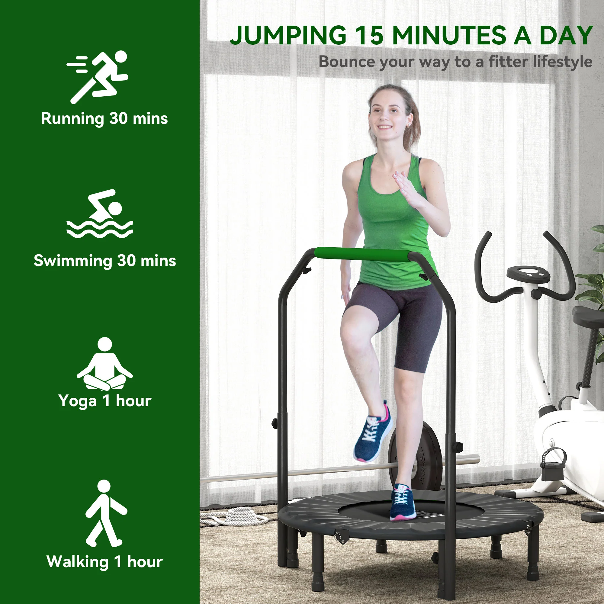 HOMCOM 40" Foldable Mini Fitness Trampoline With Foam Handle - Image 7