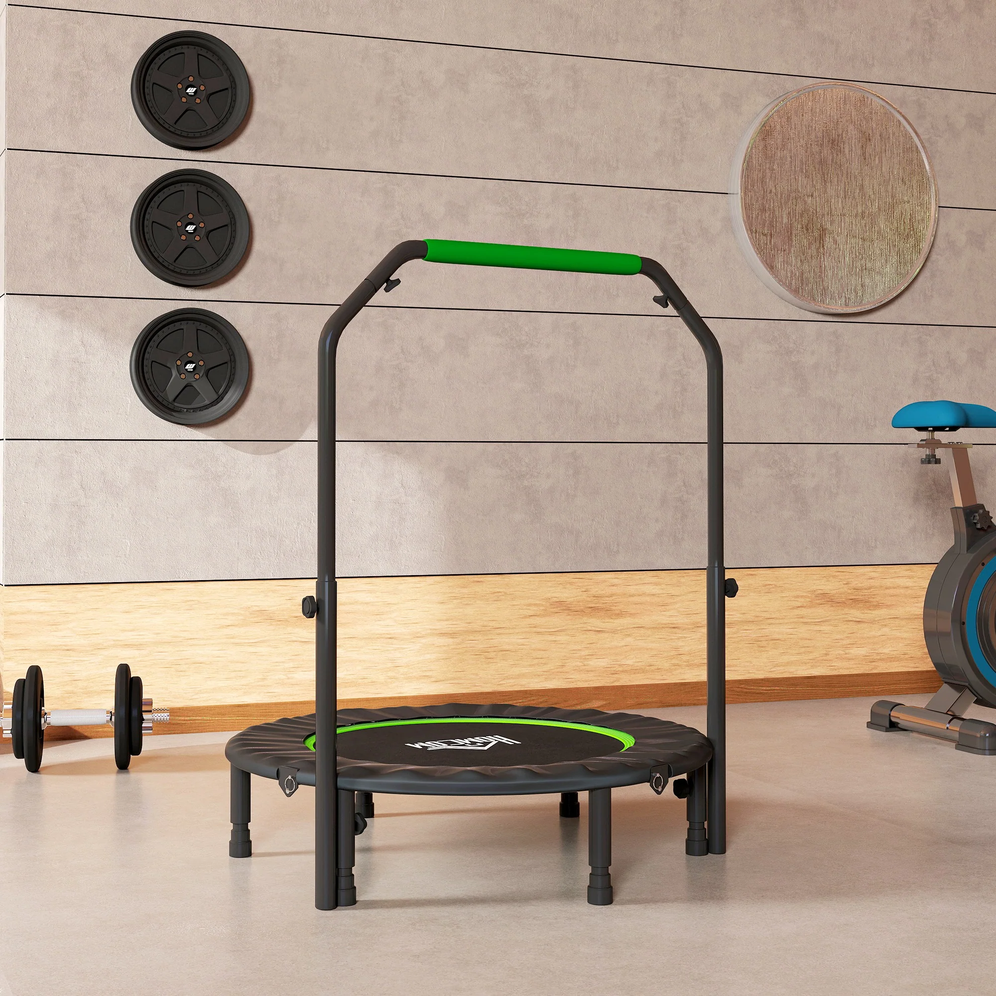 HOMCOM 40" Foldable Mini Fitness Trampoline With Foam Handle - Image 9