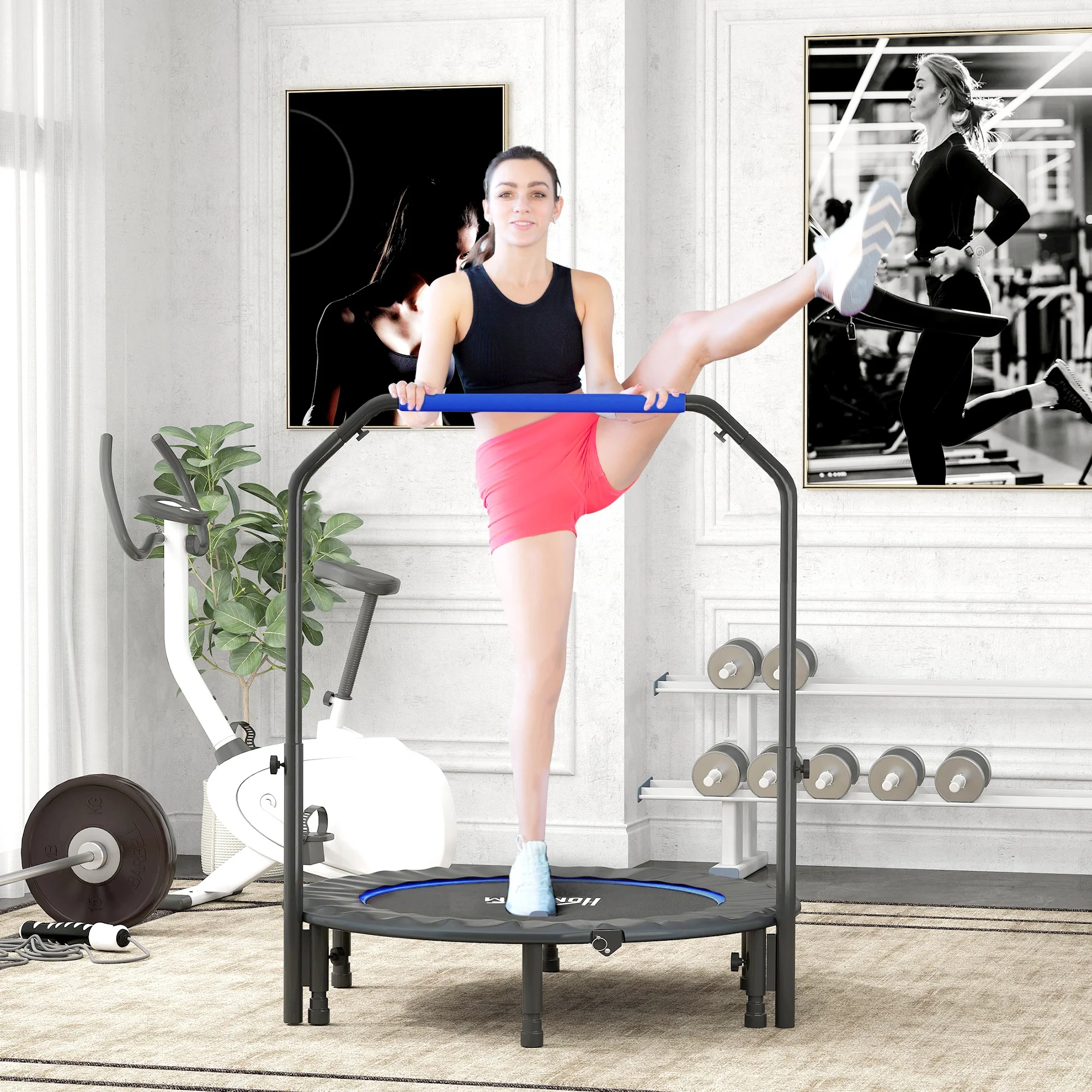 HOMCOM 40 Inch Foldable Mini Fitness Trampoline With Foam Handle - Image 11