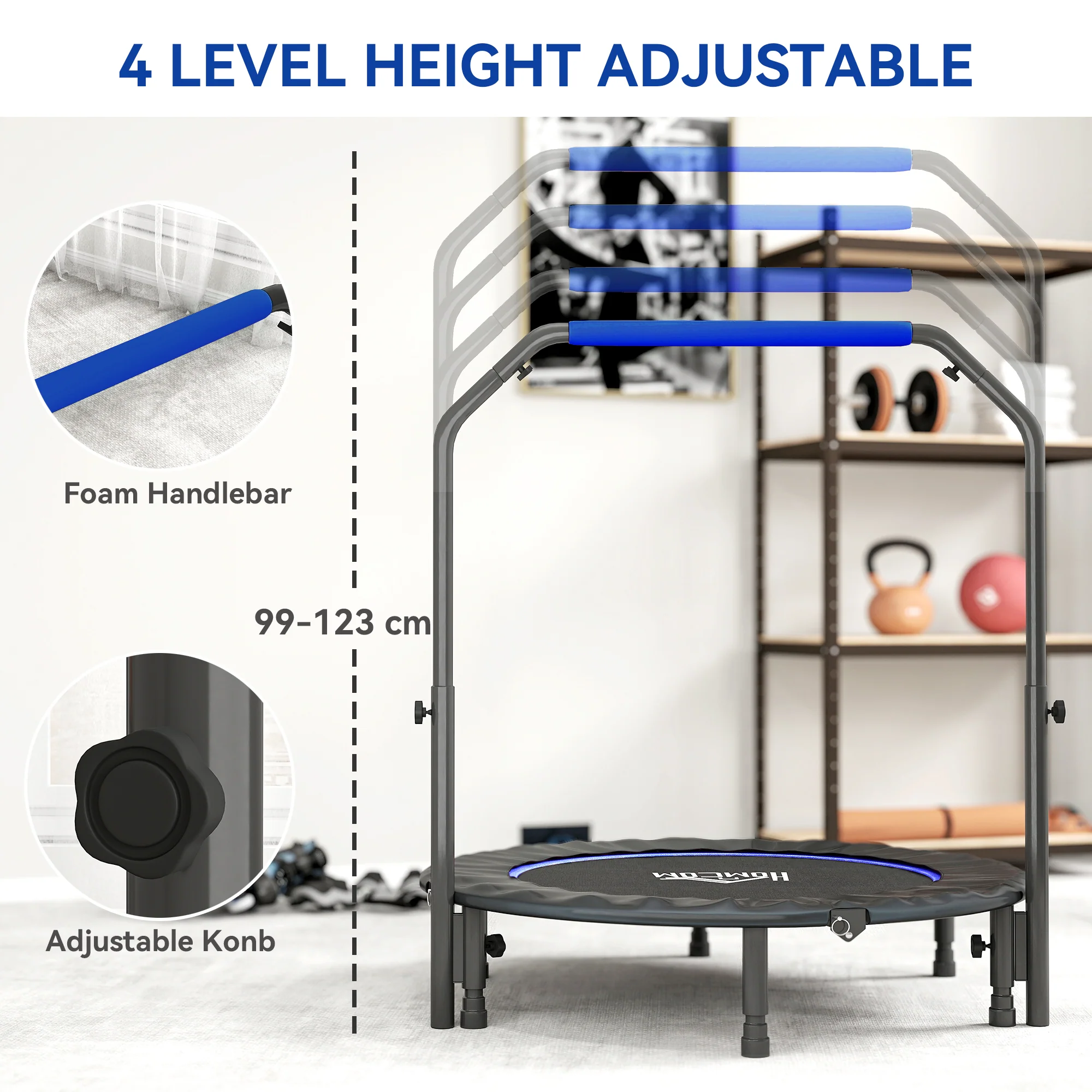 HOMCOM 40 Inch Foldable Mini Fitness Trampoline With Foam Handle - Image 12