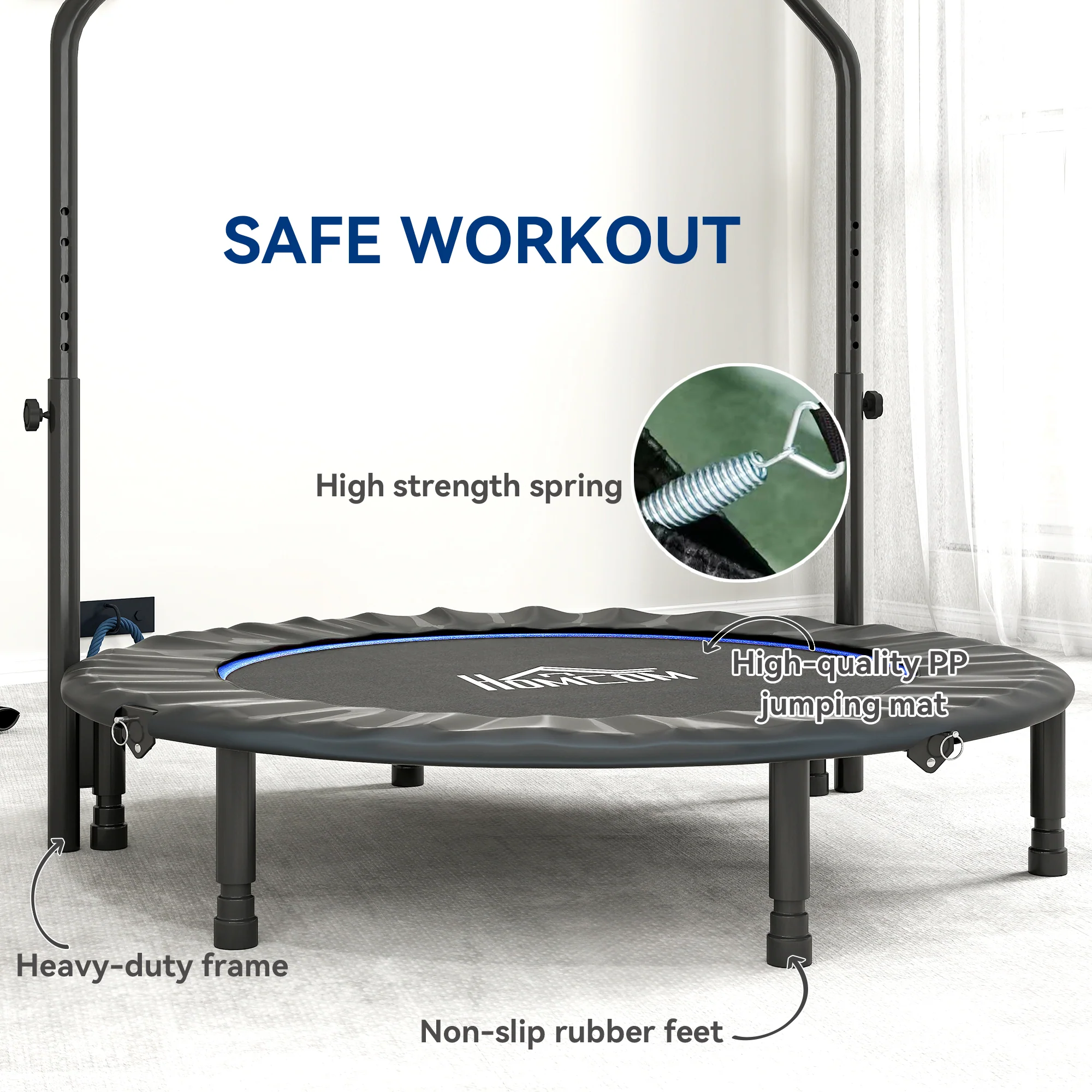 HOMCOM 40" Foldable Mini Fitness Trampoline W/ Foam Handle 122 CM - Image 15