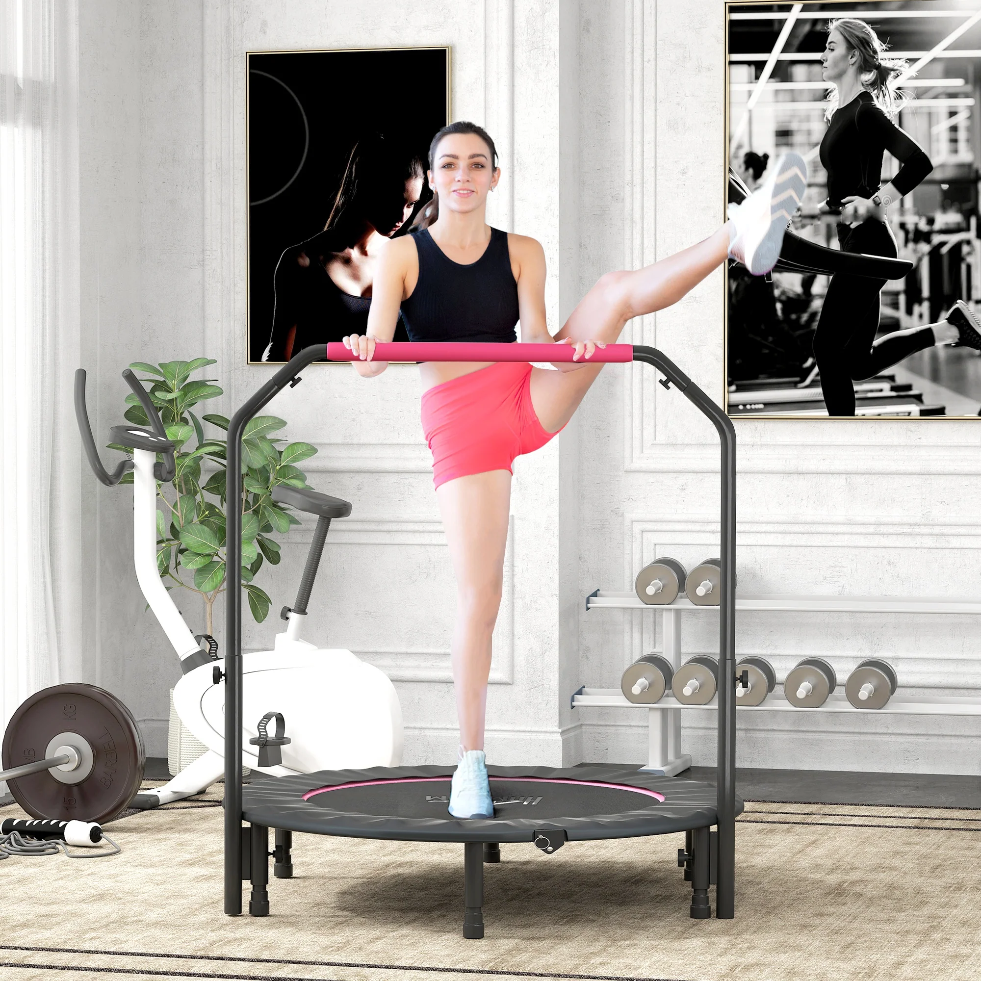 HOMCOM 40" Foldable Mini Fitness Trampoline W/ Foam Handle 122 CM - Image 20