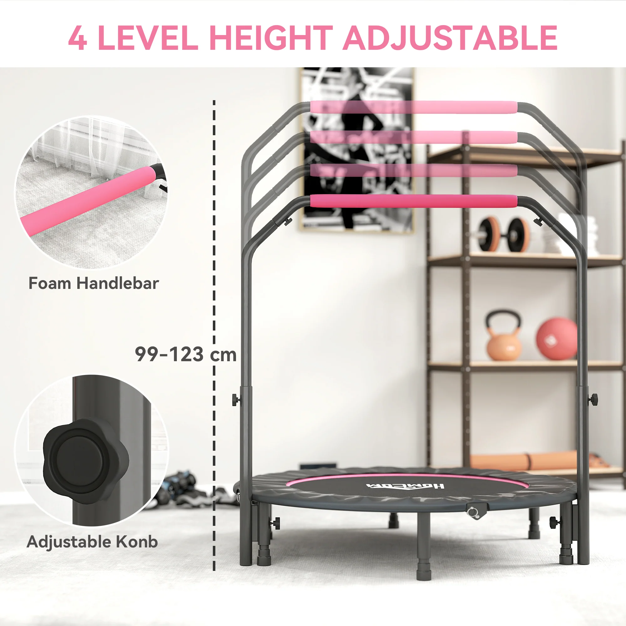 HOMCOM 40" Foldable Mini Fitness Trampoline W/ Foam Handle 122 CM - Image 21