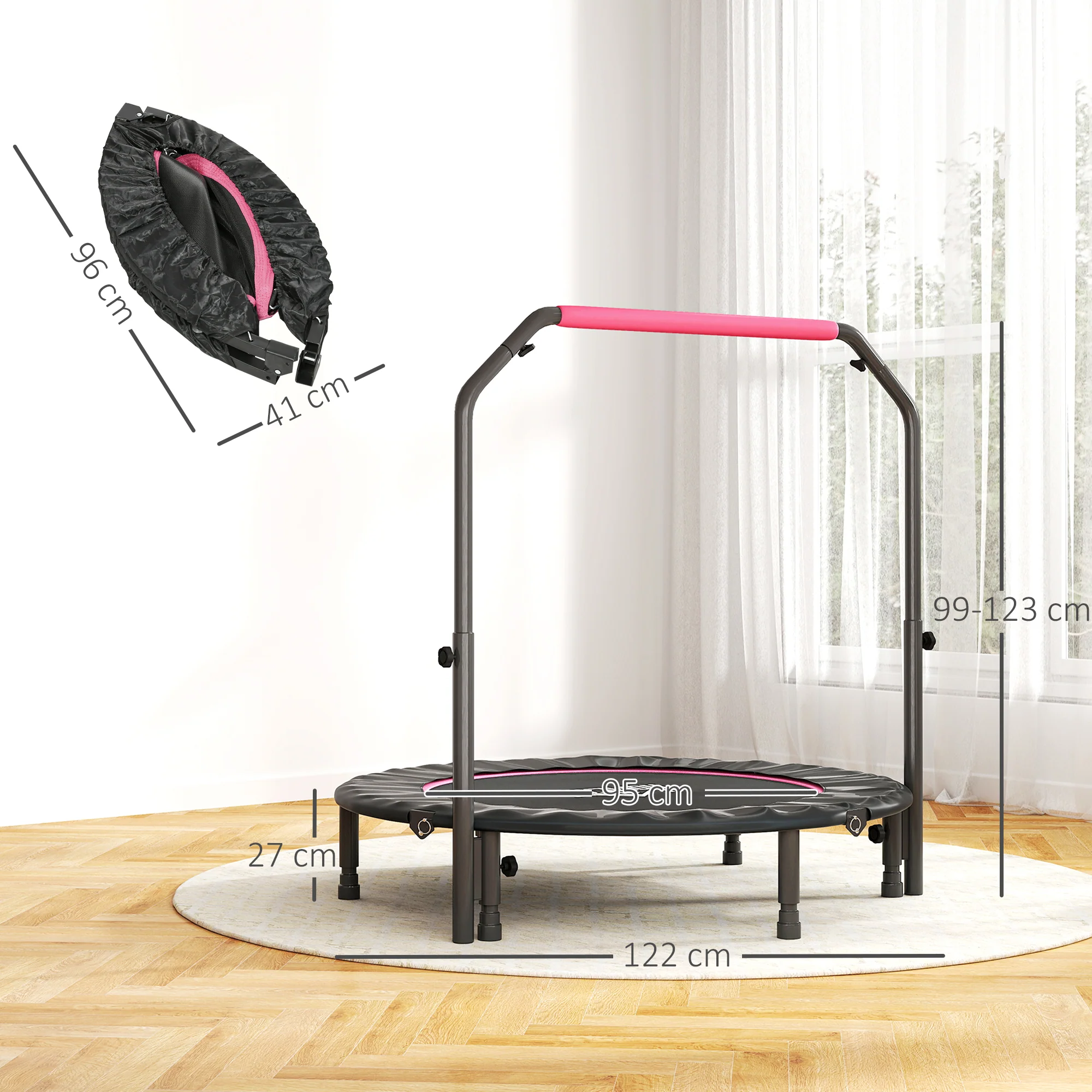 HOMCOM 40" Foldable Mini Fitness Trampoline W/ Foam Handle 122 CM - Image 23