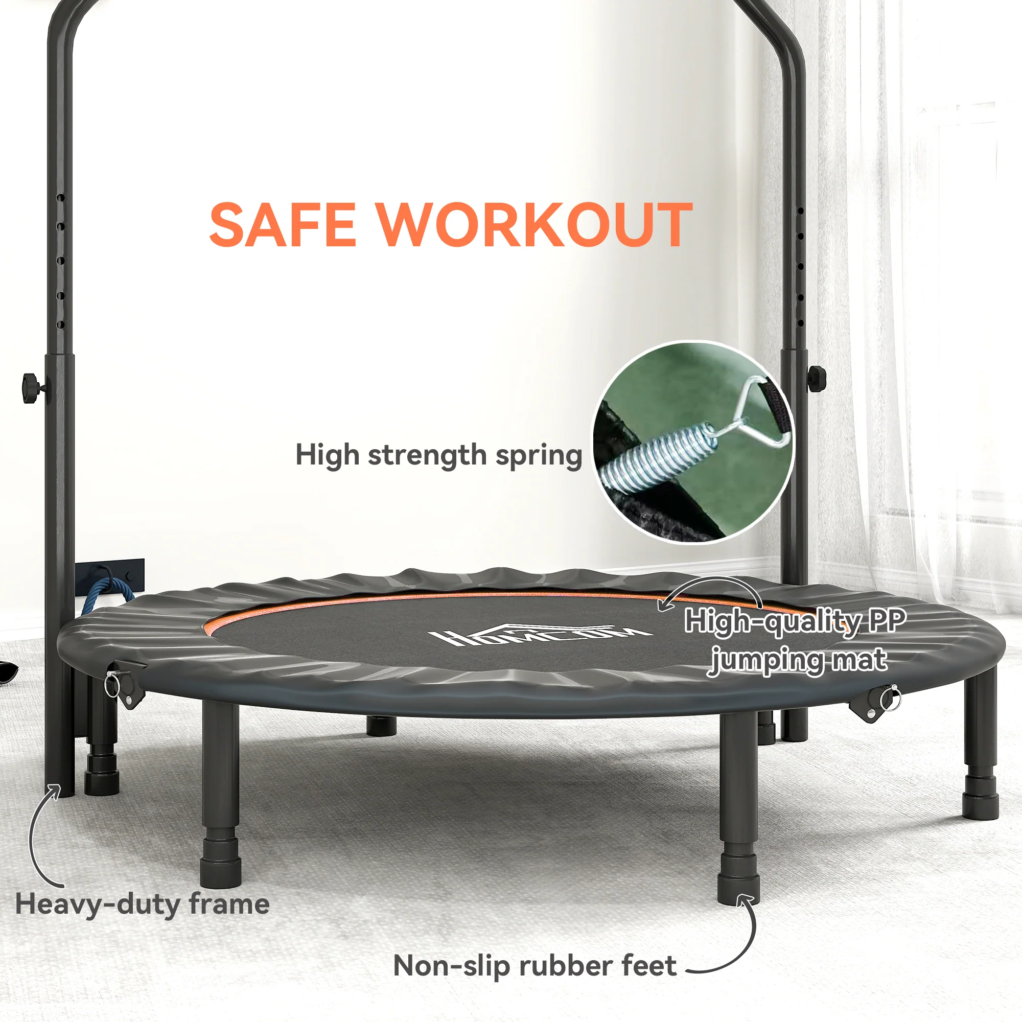 HOMCOM 40" Foldable Mini Fitness Trampoline W/ Foam Handle 122 CM - Image 6