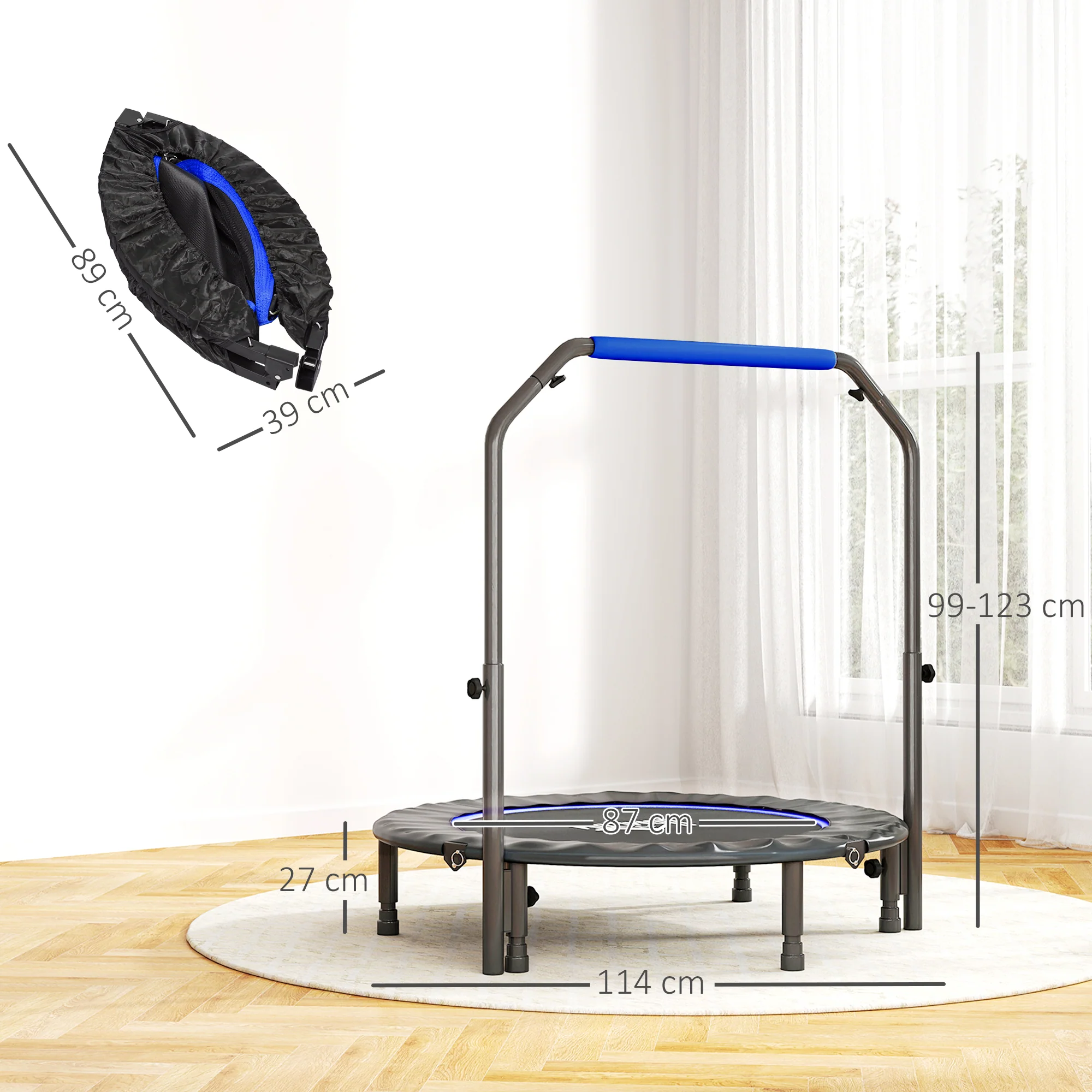 HOMCOM 40 Inch Foldable Mini Fitness Trampoline With Foam Handle - Image 14