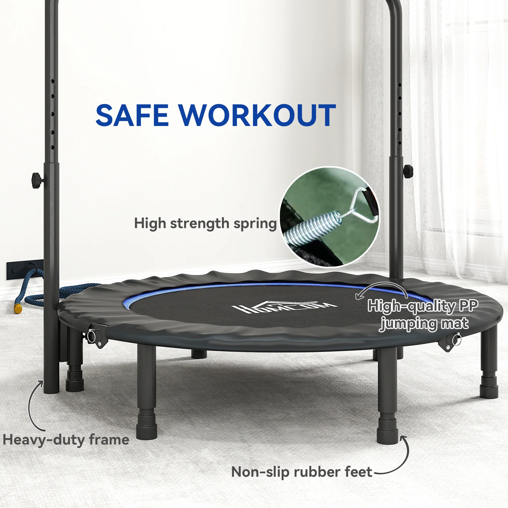 HOMCOM 40 Inch Foldable Mini Fitness Trampoline With Foam Handle - Image 15