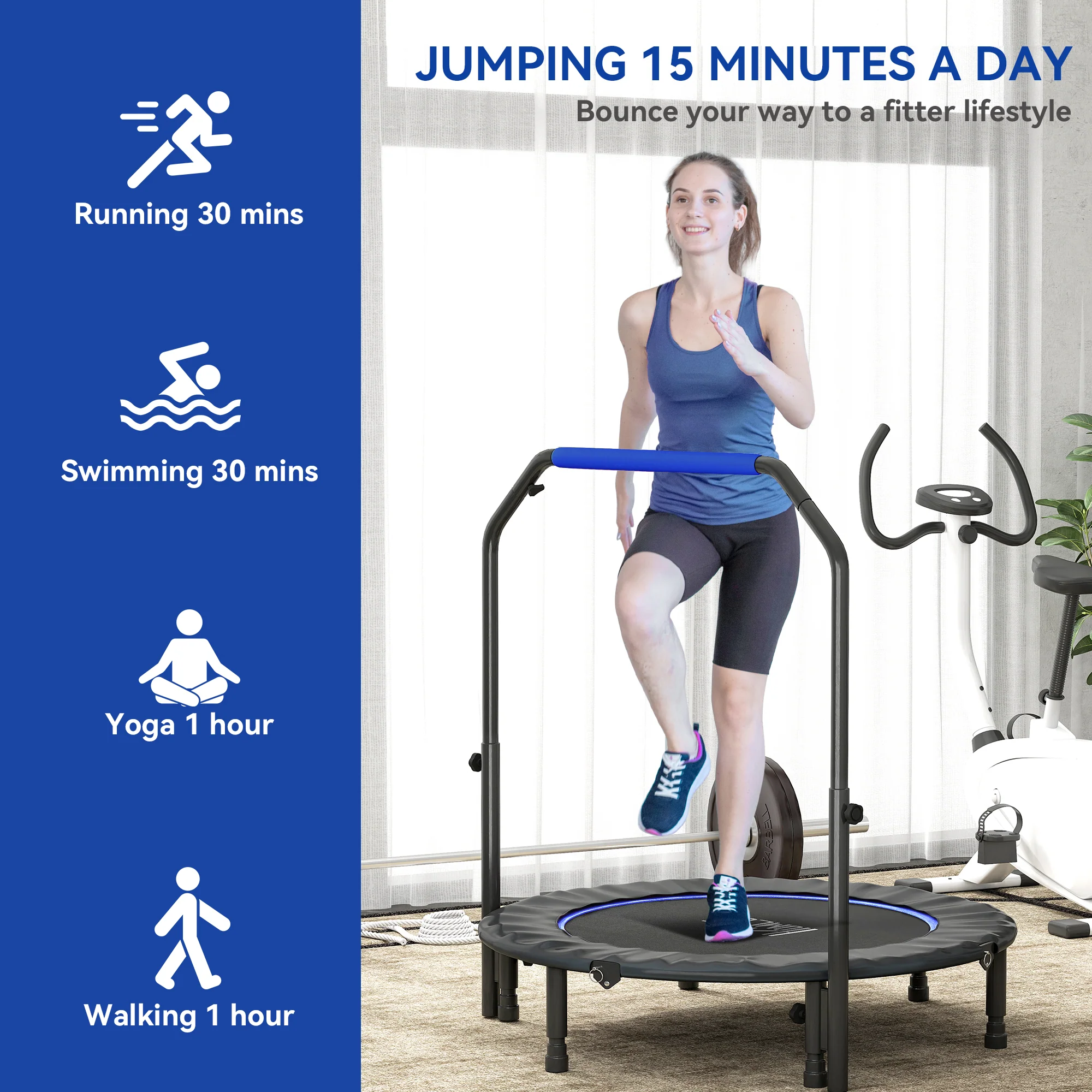 HOMCOM 40 Inch Foldable Mini Fitness Trampoline With Foam Handle - Image 16